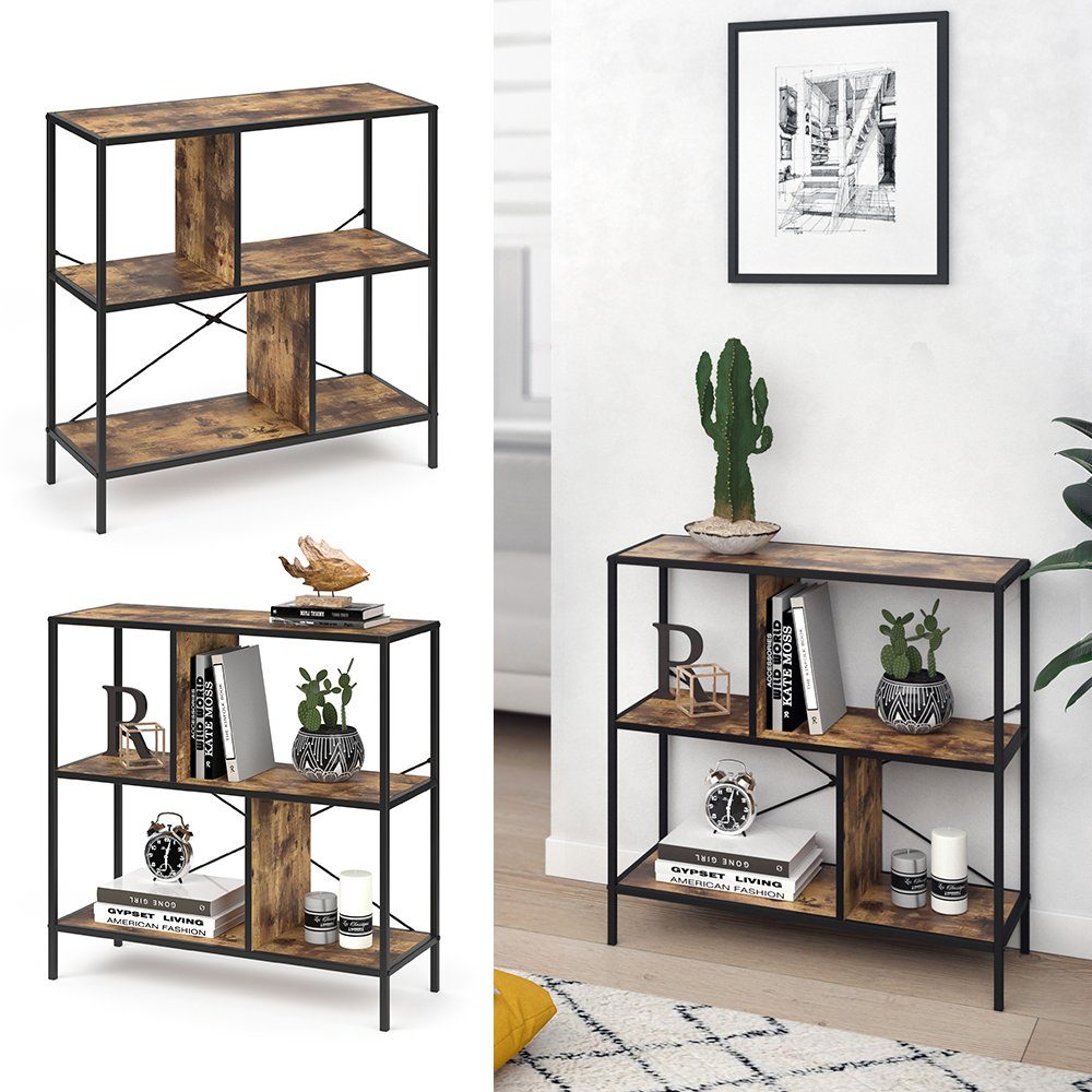 Vicco Raumteilerregal Fyrk, Eiche rustikal/Schwarz, 80 x 79 cm günstig online kaufen