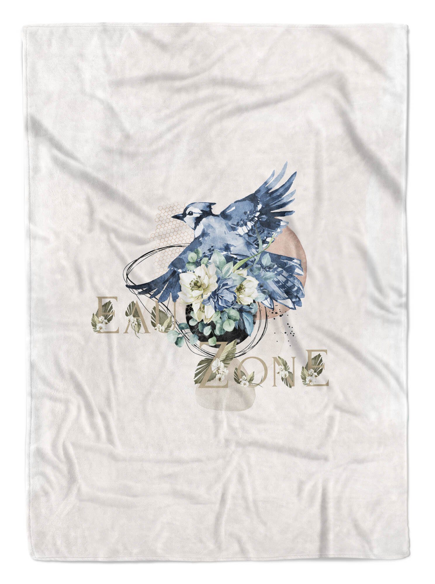 Sinus Art Handtücher Kunst, Motiv Blüten Saunatuch Aquarell Kuscheldecke Strandhandtuch Handtuch Baumwolle-Polyester-Mix (1-St), kleiner Vogel Blumen Handtuch