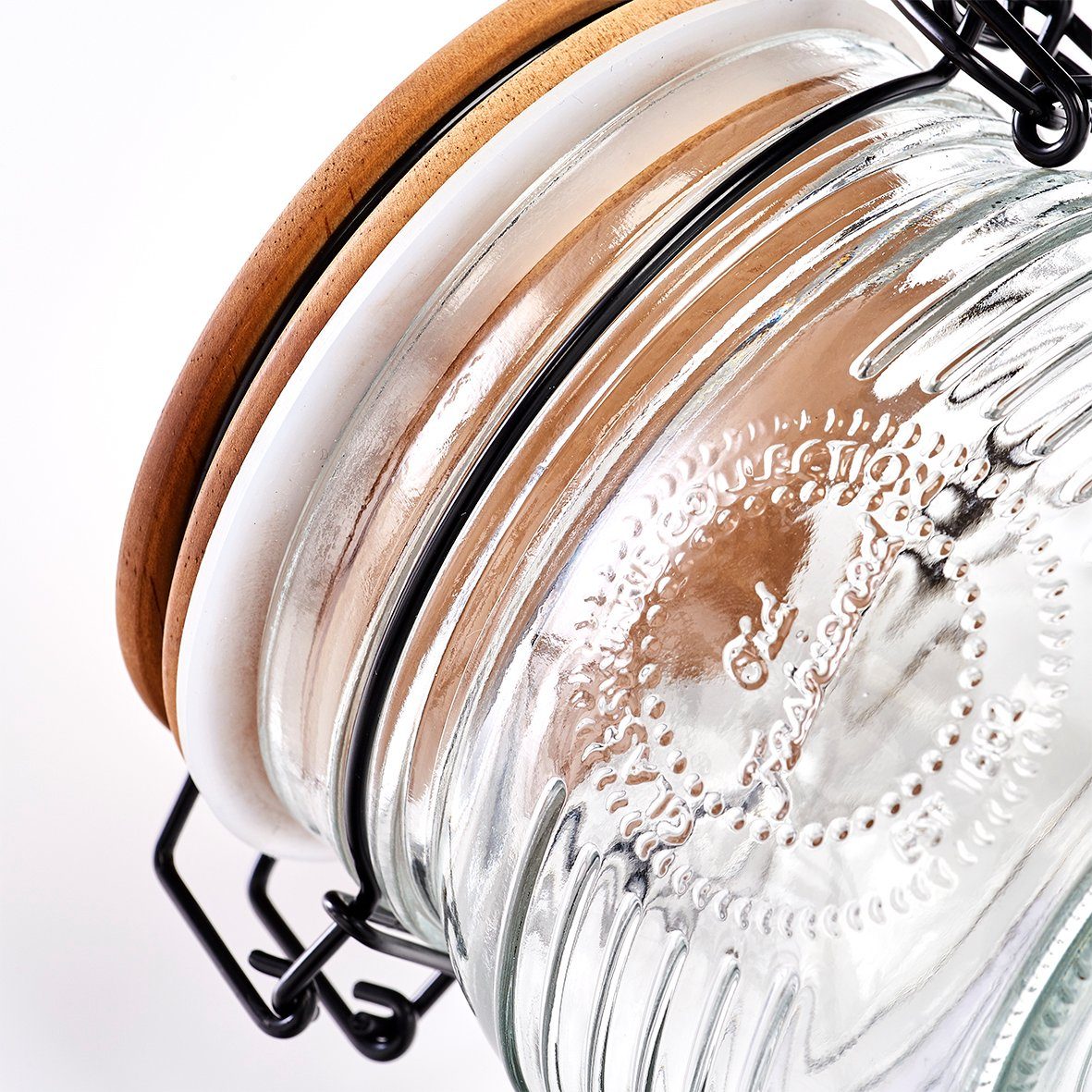 Zeller Present Vorratsglas Vorratsglas 500 m. ml, Ø10,8 11,2 cm x transparent, Bügelverschluss, Holz, Glas/Metall/Holz