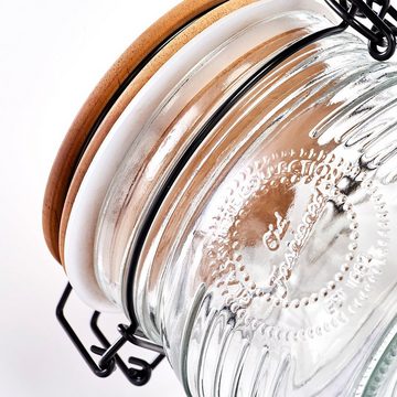 Zeller Present Vorratsglas Vorratsglas m. Bügelverschluss, Glas/Metall/Holz, 500 ml, Holz, transparent, Ø10,8 x 11,2 cm