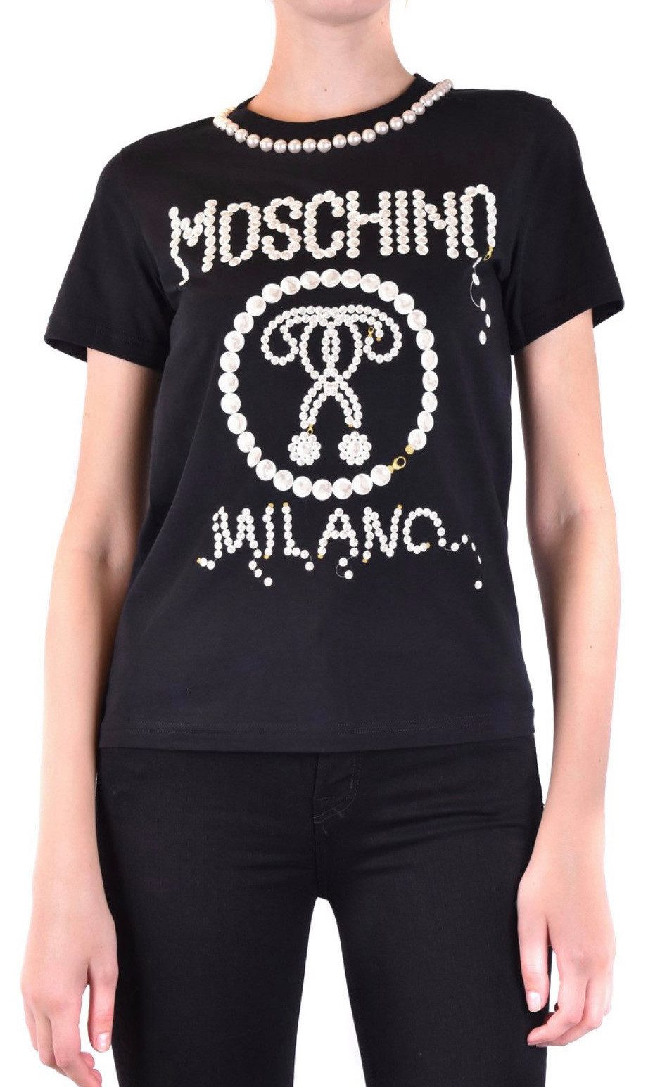 Moschino T-Shirt COUTURE Faux Perlen Top Luxus Shirt Perlenbesatz am Halsausschnitt