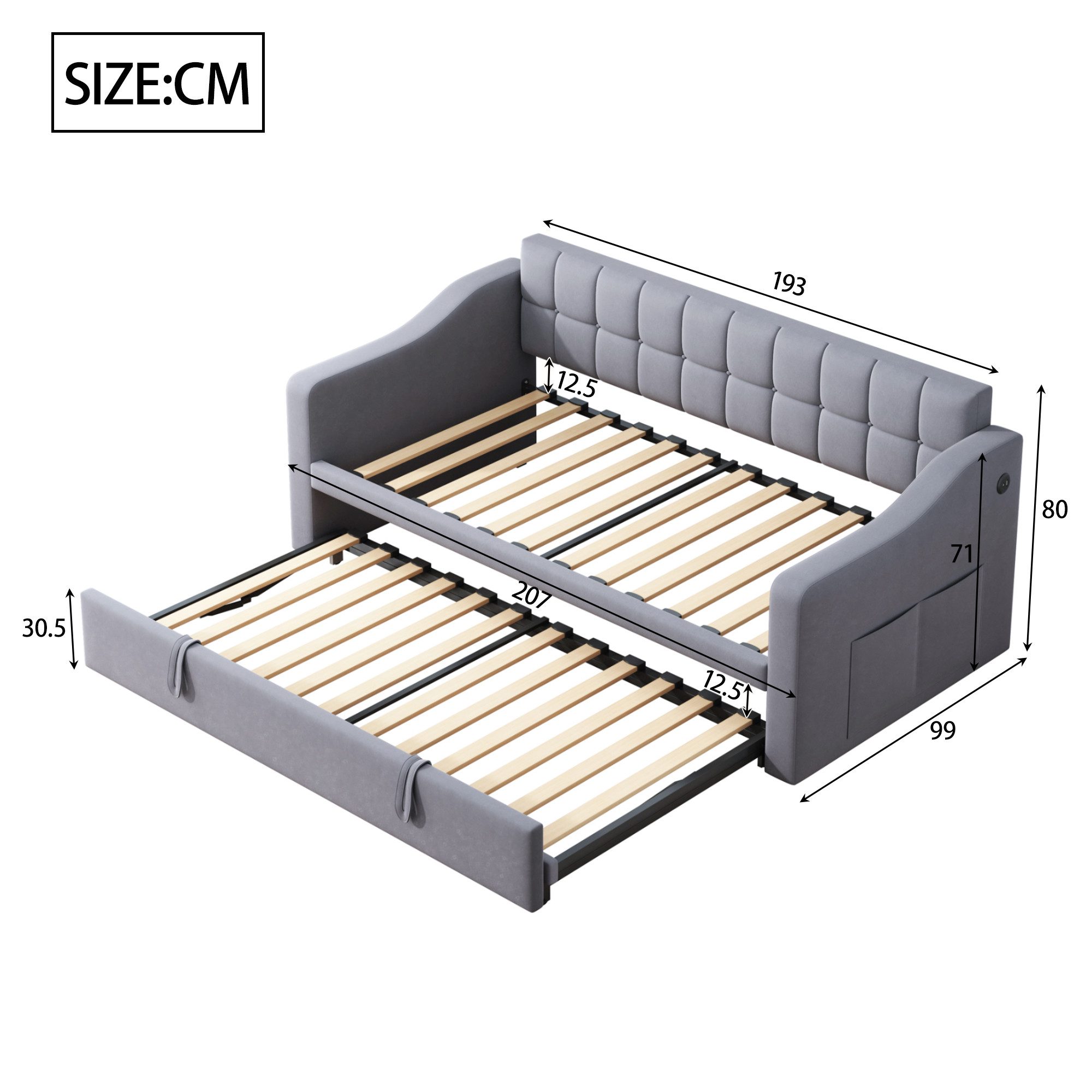 Odikalo Ausziehbett Schlafsofa Daybett Tagesbett mit Aufbewahrungstasche 90/180cm Grau