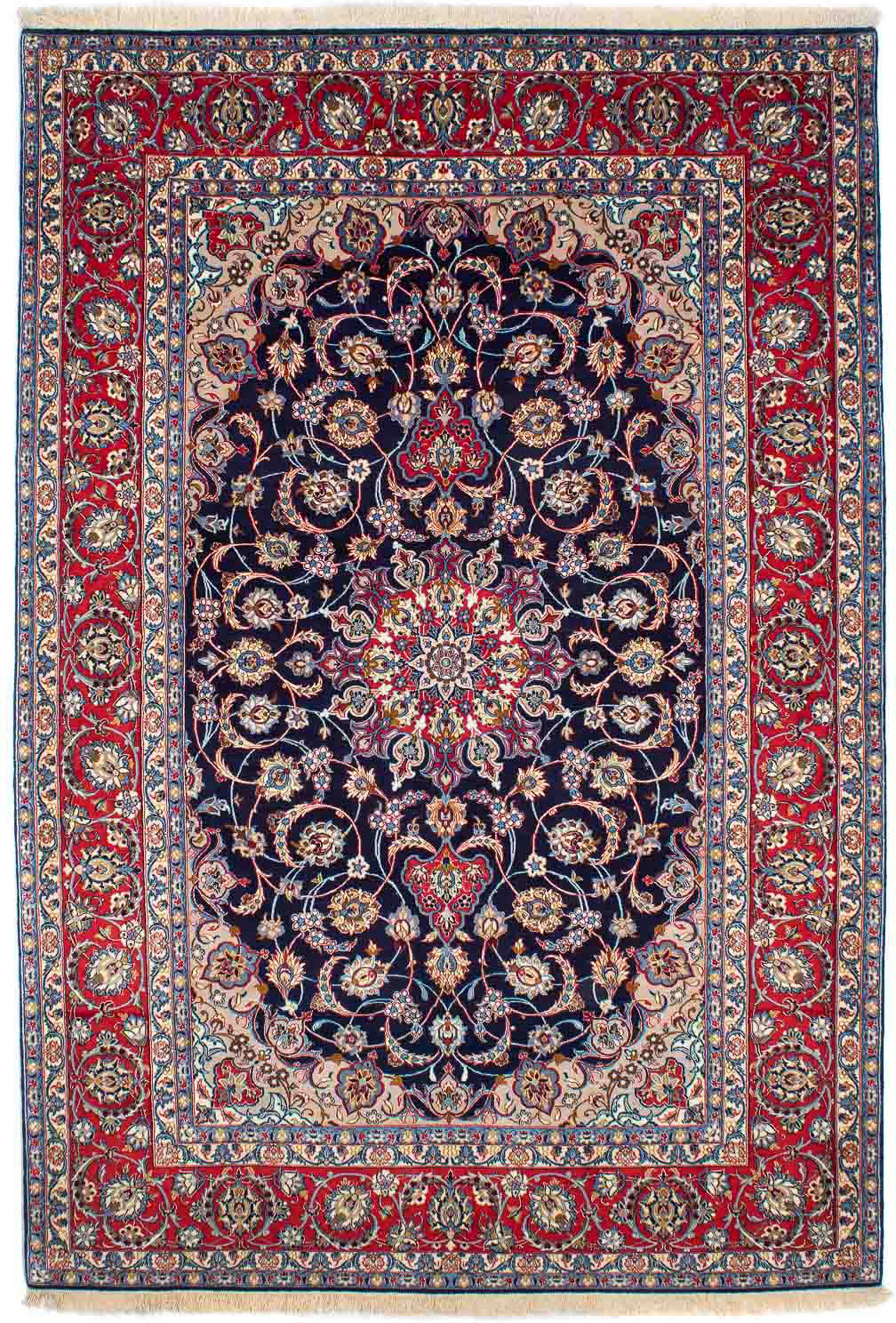 rechteckig, - Zertifikat Orientteppich cm Einzelstück Perser Premium mm, - 6 - dunkelblau, Höhe: - morgenland, 233 155 x mit Isfahan Wohnzimmer, Handgeknüpft,
