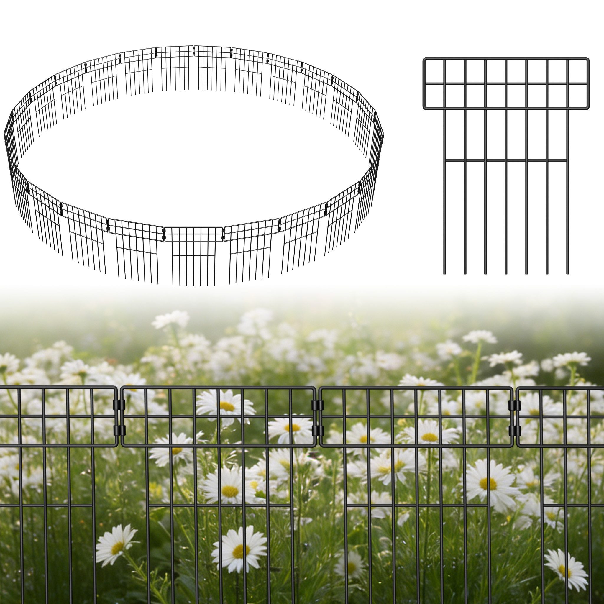 FIVMEN Gartenzaun Tierbarriere Zaun aus Metall Dekorativer Hundezaun Outdoor Tier, (10pcs/25pcs), Barriere für Bäume, Balkon 42 x 32cm (Rechtwinklig)