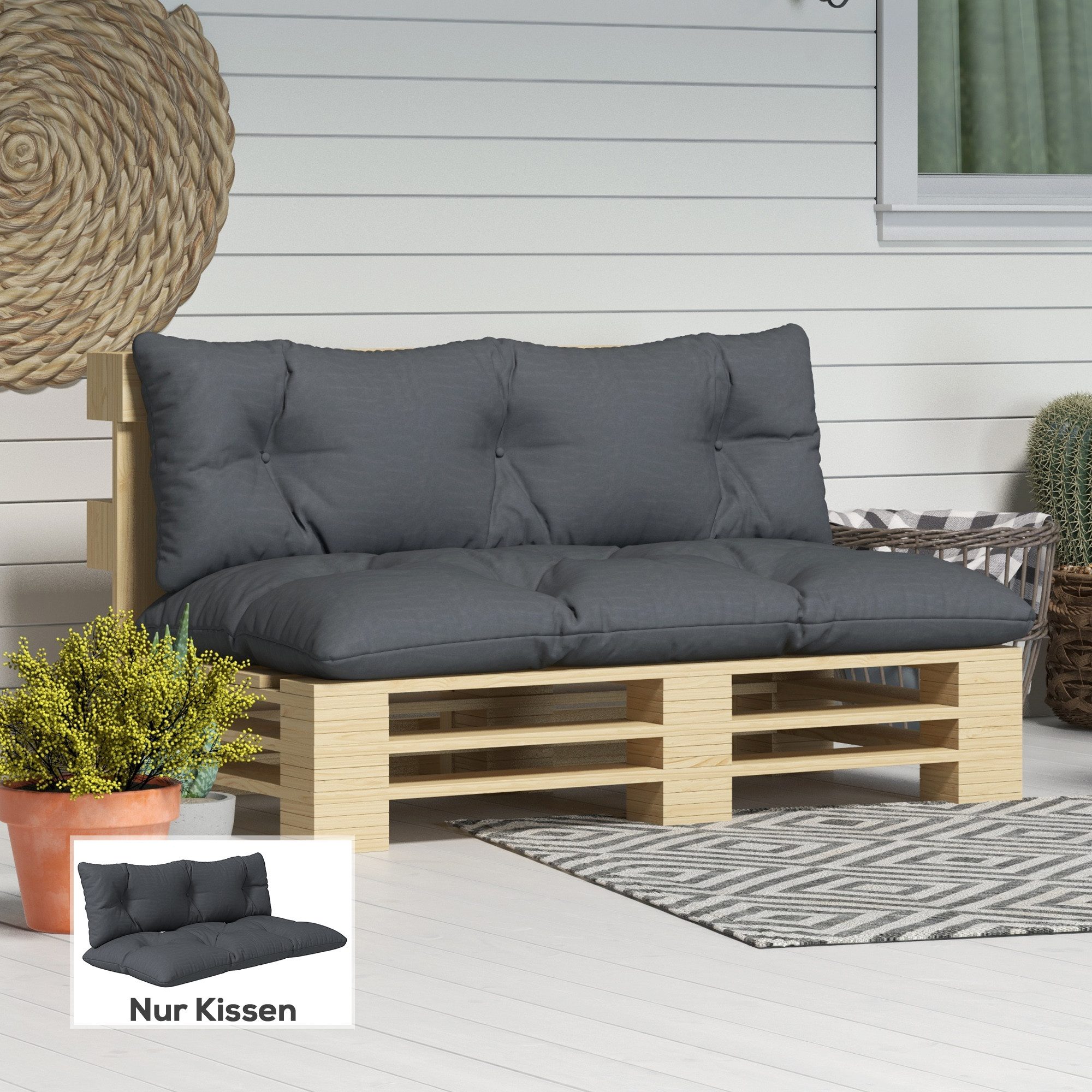 Outsunny Sitzkissen Palettenkissen Bankauflage Sitzkissen mit UV-Schutz, für Sitzbank Gartenbank 150 x 98 x 8 cm Dunkelgrau