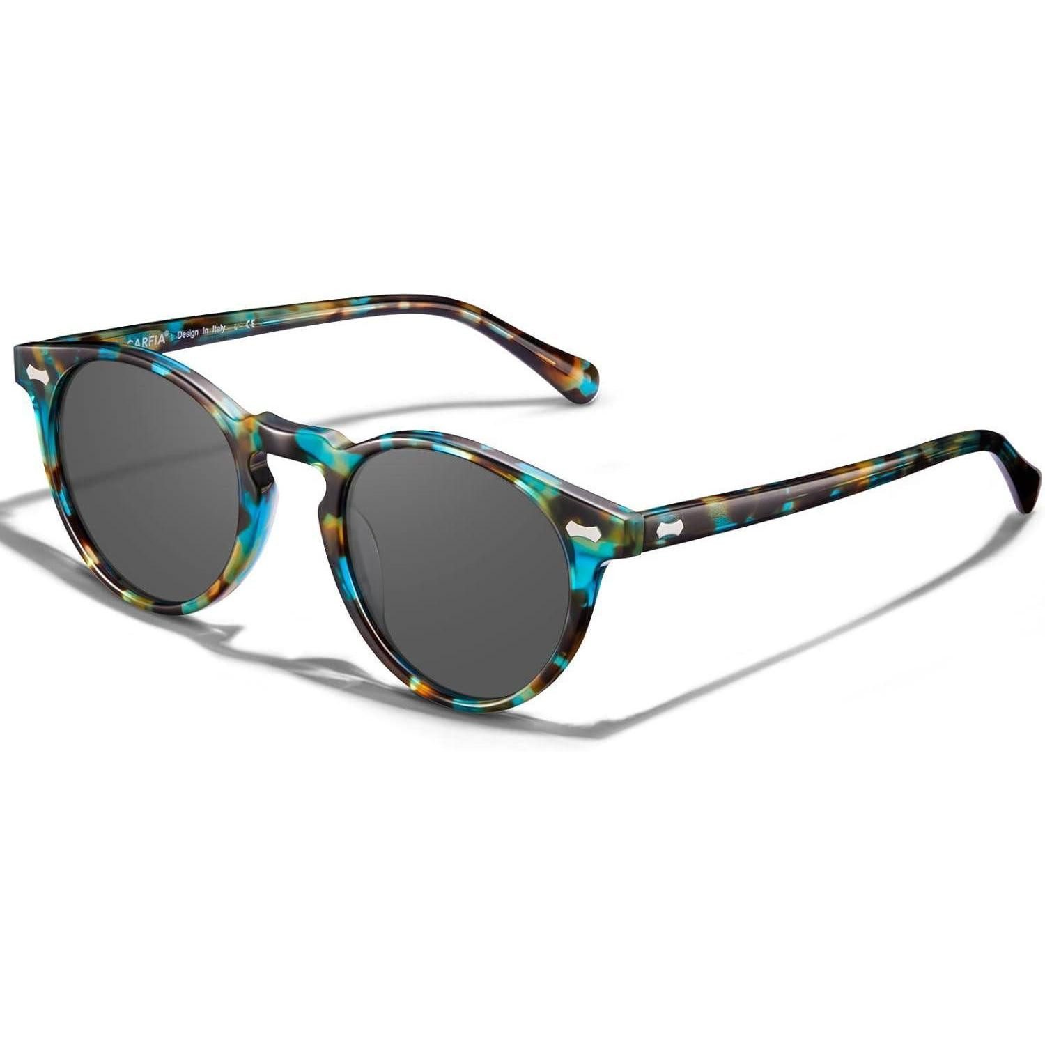 Retrosonnenbrille Sonnenbrille rund polarisierte A Rahmen Blau Schildpatt Linsen Grau