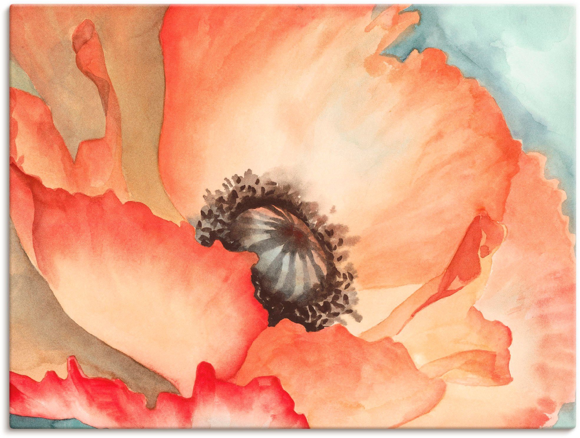 Artland Leinwandbild Wasserfarben Mohn II, Blumen (1 St), auf Holzrahmen gespannt