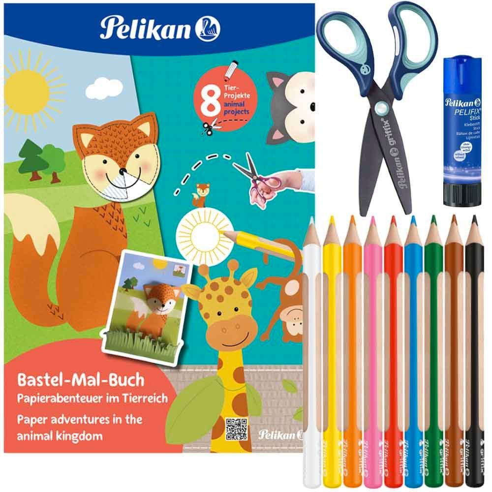 Pelikan Lernspielzeug Pelikan Bastelbuch Malbuch 4-teiliges Set Papierabenteuer im Tierreich