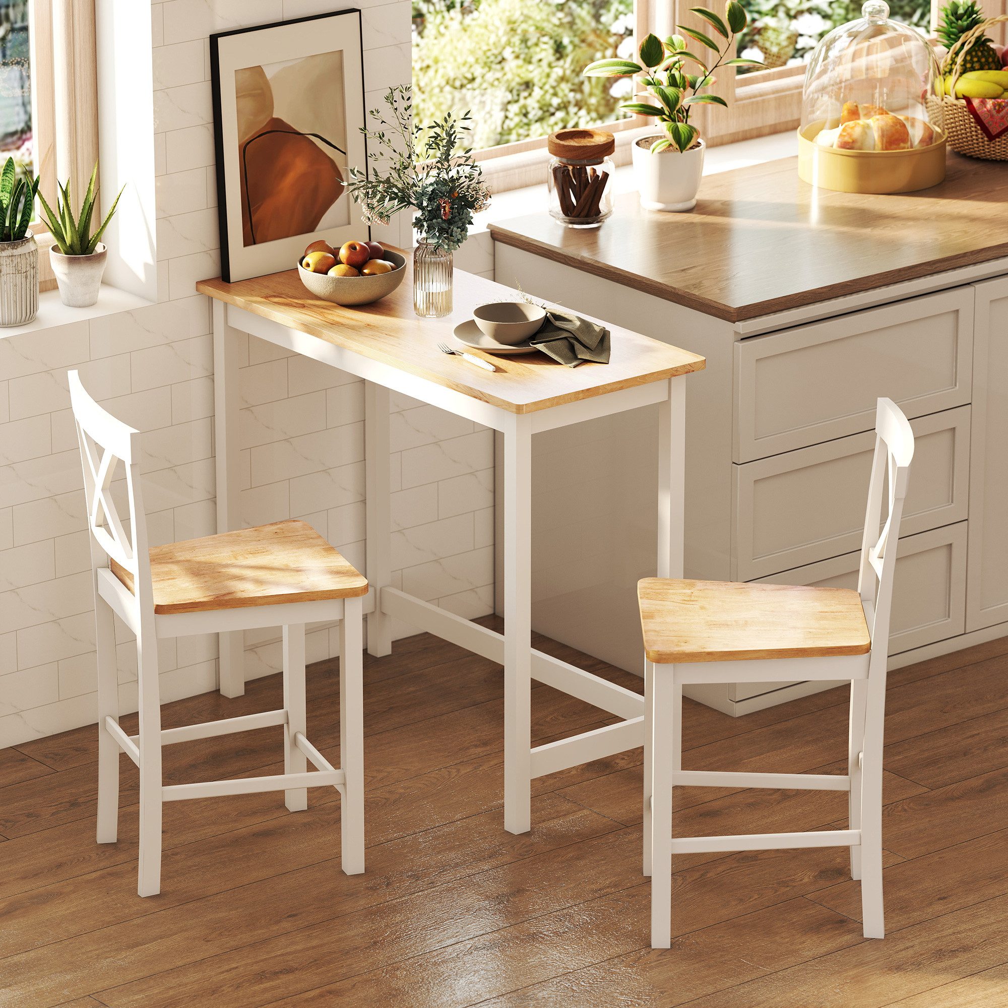 HOMCOM Bartisch Stehtisch mit Holzoptik (Küchentisch, 1-St., Hochtisch), für kleine Räume, Wohnzimmer, Esszimmer, 108 x 48 x 91 cm Eiche