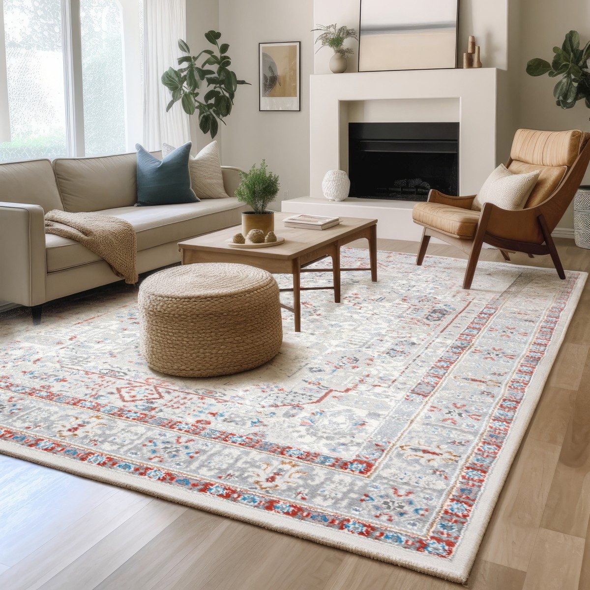 Mazovia Orientteppich Orientalisch Bordüre Beige Creme Wohnzimmer, Schlafzimmer, Esszimmer, Fußbodenheizung – Bild 2 von 5