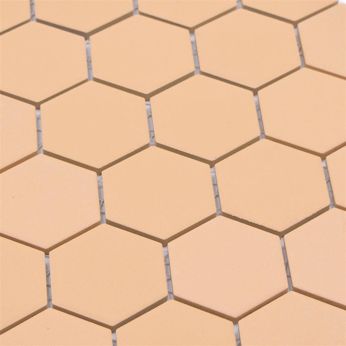 Mosafil Mosaikfliesen Keramikmosaik Bismarck R10B Hexagon Ocker Orange H51, Keramik 28.100x32.500, orange-ocker, Verlegefertig auf ein Netz geklebt - Frostsicher - Wasserfest -