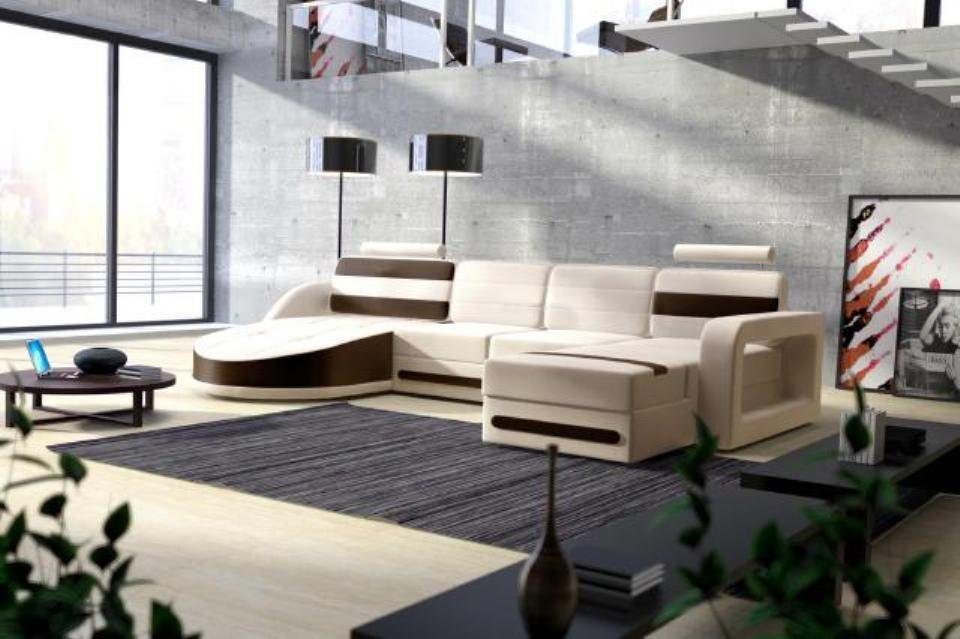 ECKCOUCH ECKSOFA XXL LEDERSOFA COUCH Ecksofa, JVmoebel WOHNLANDSCHAFT DESIGN