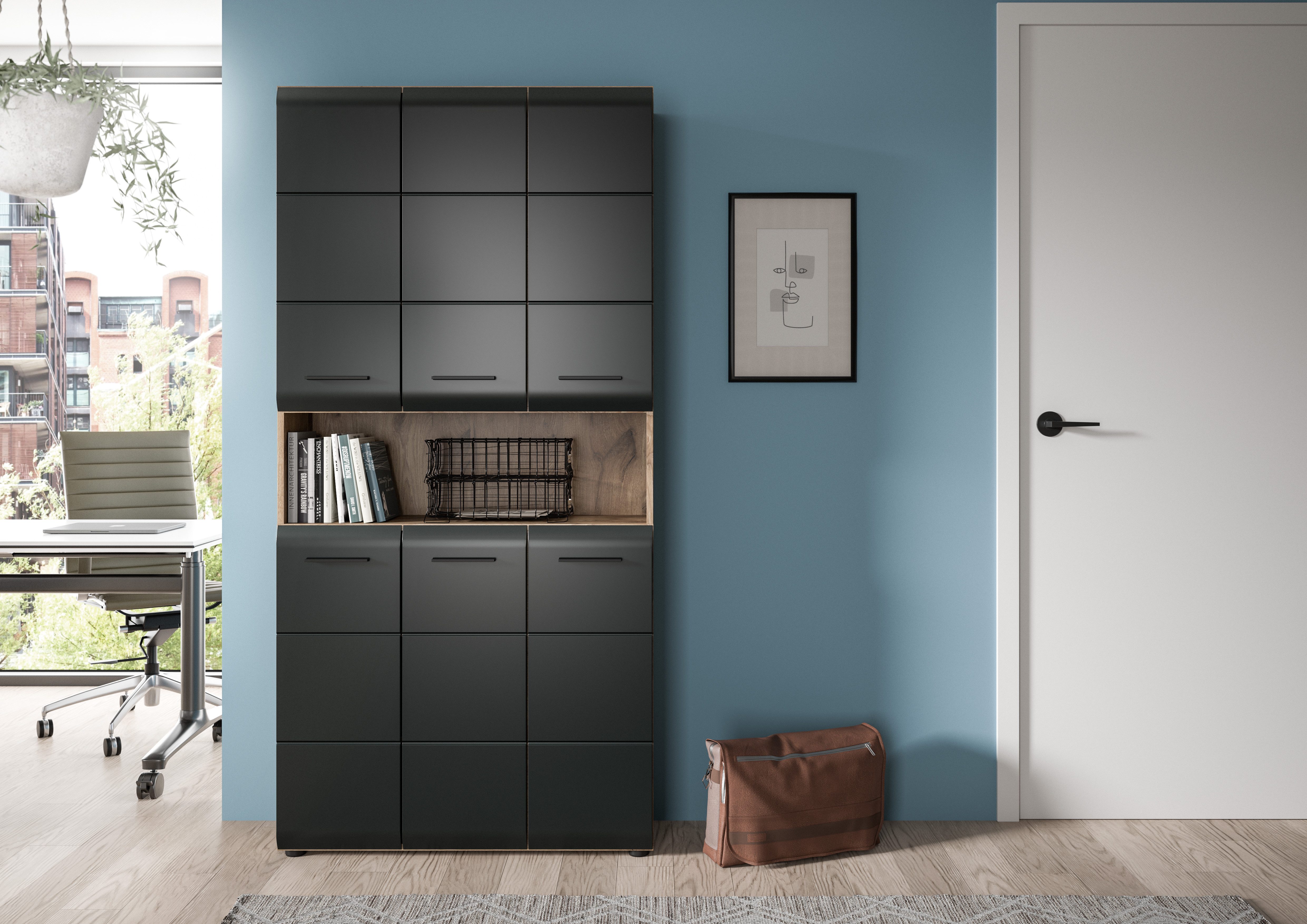 welltime Stauraumschrank FLORENZ, Höhe 185 cm, 4 oder 6 Türen, viel Stauraum (1-St., TOPSELLER) hochwertige MDF Front, Griff schwarz, Badschrank, Bad – Bild 2 von 5