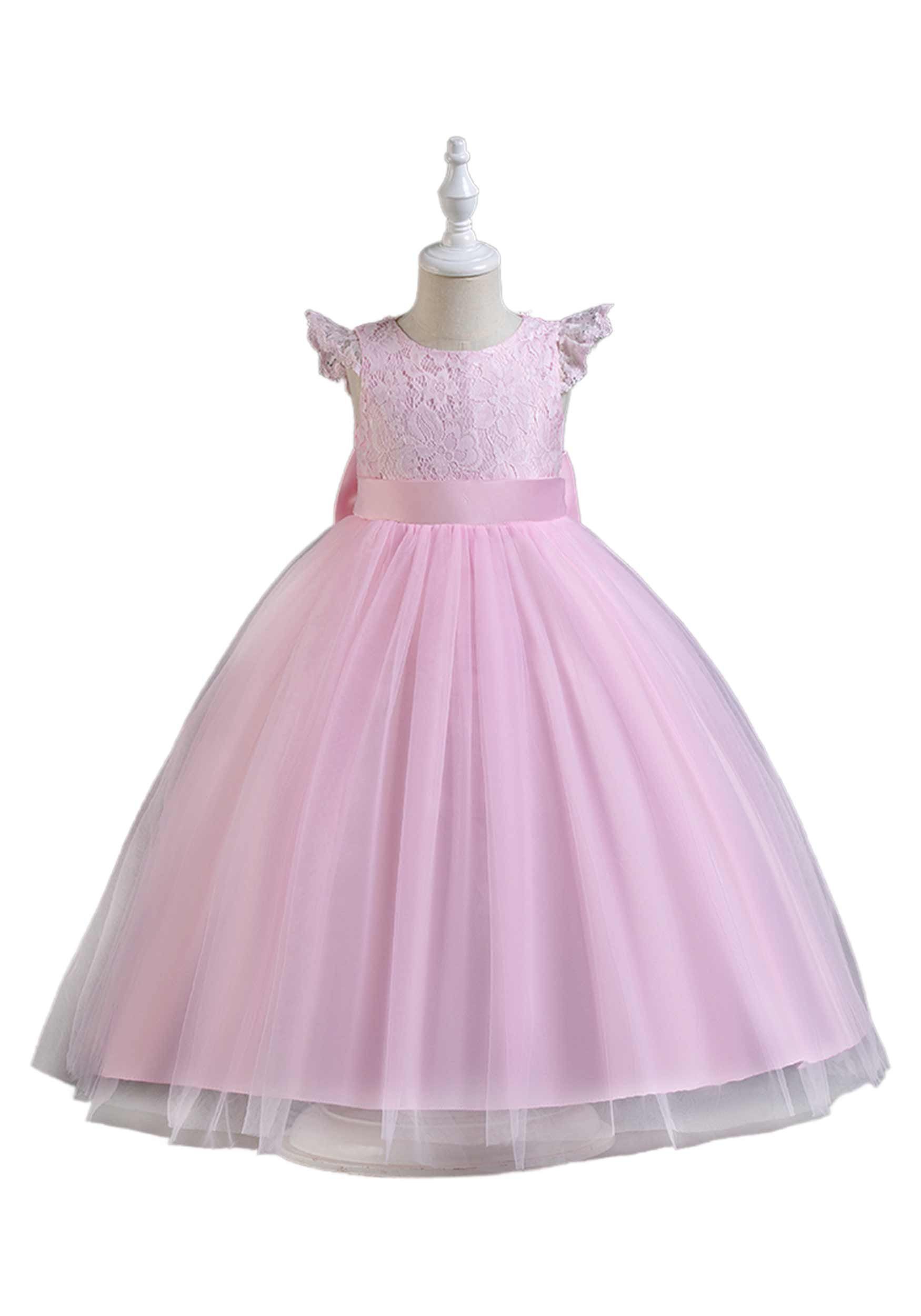 Daisred Abendkleid Kinderkleider Prinzessinnenkleid Blumenmädchen Tüllkleider Rosa