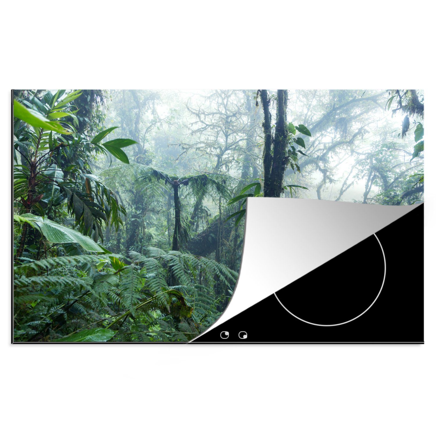 MuchoWow Herdblende-/Abdeckplatte Ein nebliger Regenwald in Costa Rica, Vinyl, (1 tlg), 81x52 cm, Induktionskochfeld Schutz für die küche, Ceranfeldabdeckung