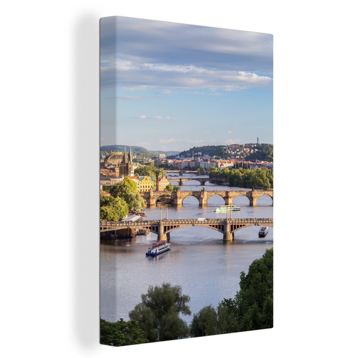 OneMillionCanvasses® Leinwandbild Sonne - Brücke - Prag, (1 St), Leinwandbild fertig bespannt inkl. Zackenaufhänger, Gemälde, 20x30 cm