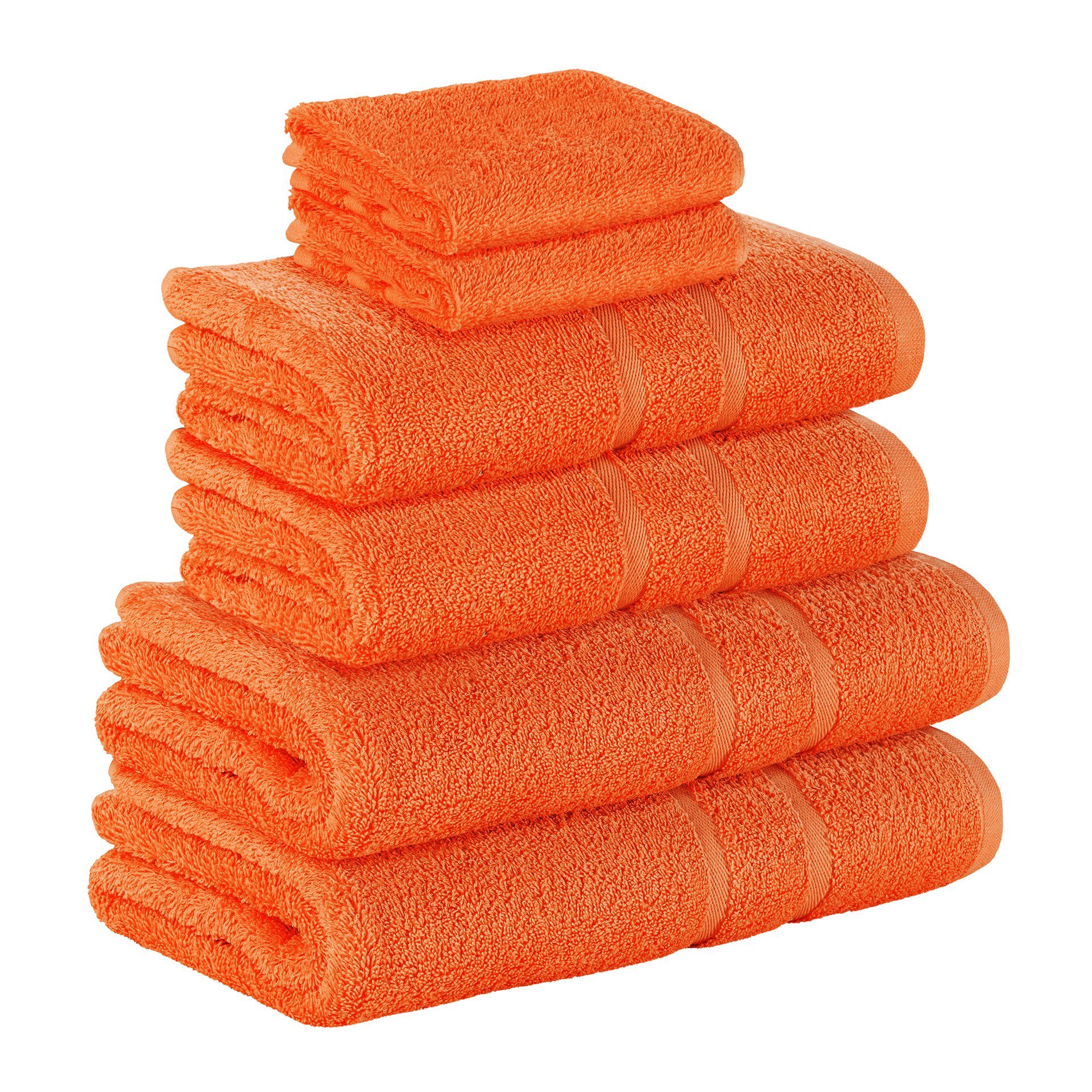 StickandShine Handtuch Set 2x Gästehandtuch 2x Handtücher 2x Duschtücher als SET in verschiedenen Farben (6 Teilig) 100% Baumwolle 500 GSM Frottee 6er Handtuch Pack, 100% Baumwolle 500GSM Orange