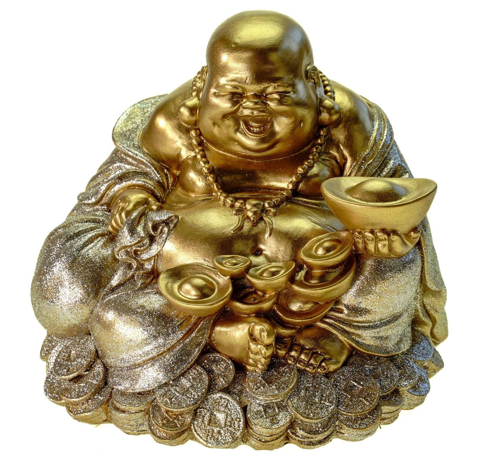 Kremers Schatzkiste Spardose XXL Spardose Glücksbuddha 18 cm Deko  Sparschwein Figur Happy Buddha
