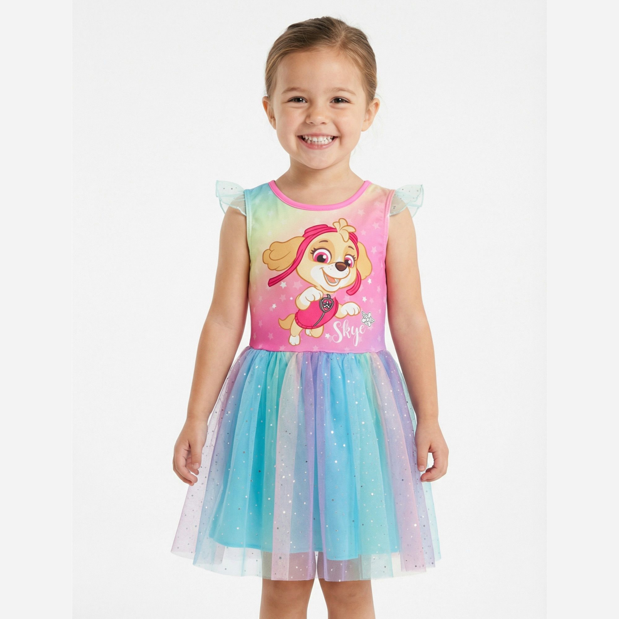 PAW PATROL Tüllkleid Paw Patrol Skye Regenbogen Mädchen Kinder Kleid Gr. 98 bis 128