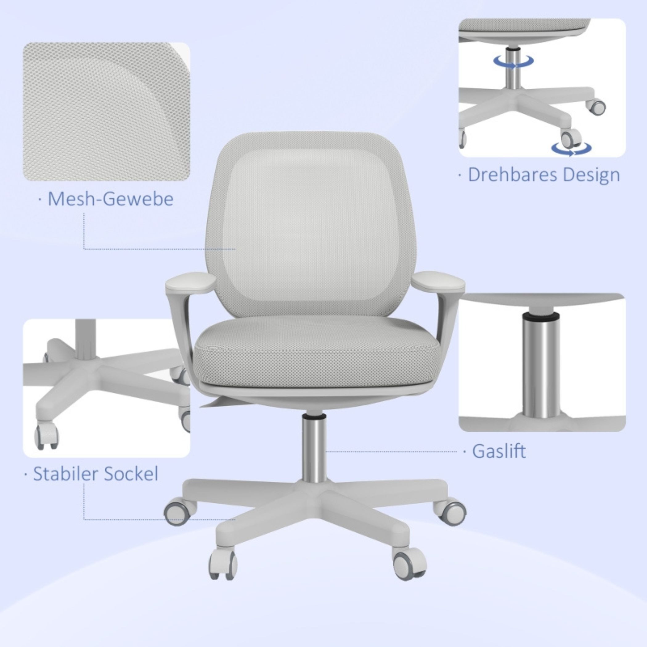 SeedWave Bürostuhl Bürostuhl, Ergonomisch Schreibtischstuhl mit Drehfunktion, Höhenverstellbar Computerstuhl für Home-Office, Polyester
