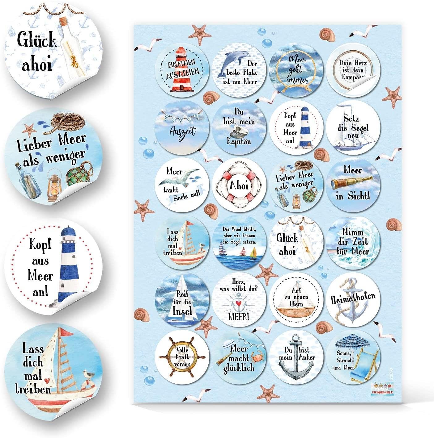 LogbuchVerlag Aufkleber 120 Sticker Anker, Fische, Muscheln, Sprüche