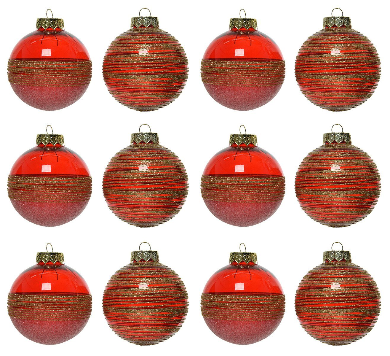 Decoris season decorations Weihnachtsbaumkugel, Weihnachtskugeln Kunststoff 8cm mit Streifen 12er Set - Weihnachtsrot
