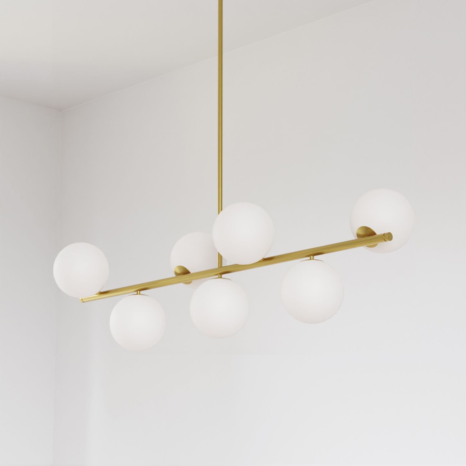 Licht-Erlebnisse Pendelleuchte TALVIK, ohne Leuchtmittel, Glas Metall L: 110 cm H: max. 91 cm verstellbar in Messing Weiß 7x G9