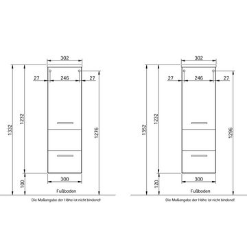 Lomadox Hochschrank DOVER-66 Weiß Glanz mit 3D Kante in Riviera Eiche Nb. 30/134,5/33 cm