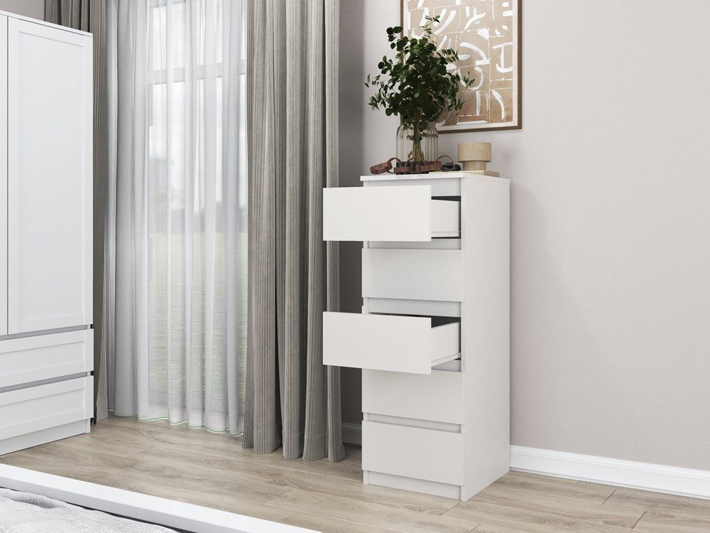 Home Collective Kommode weiß mit fünf Schubladen, Schlafzimmer Flur Nachttisch, Schrank, Sideboard, Highboard, Breite 40 cm Höhe 111cm – Bild 4 von 5