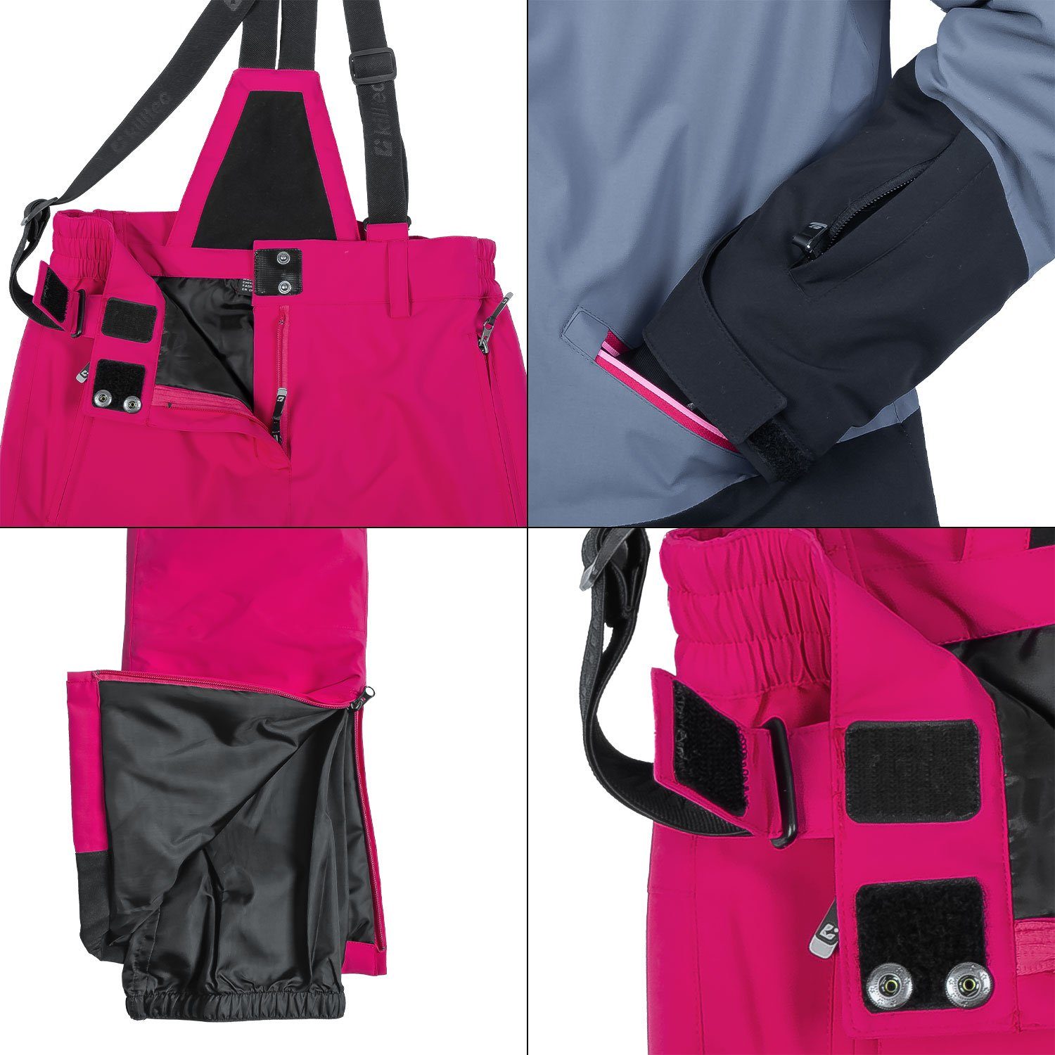 Killtec Skianzug Mädchen Skijacke + Skihose (Gr. 152, blaugrau/pink), Schneefang - Kinschutz -Skipasstasche - abnehmbare Hosenträger
