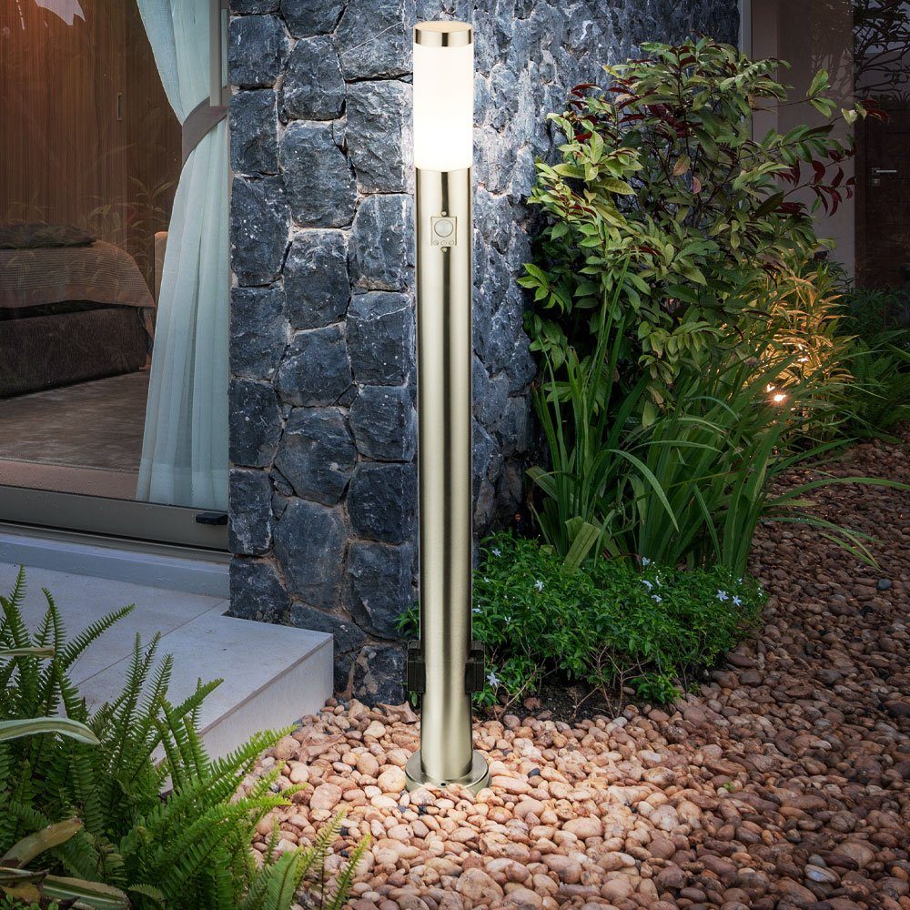 etc-shop LED Außen-Stehlampe, Leuchtmittel inklusive, Warmweiß, LED Außen Steh Leuchte Edelstahl Bewegungsmelder Garten Stand Lampe