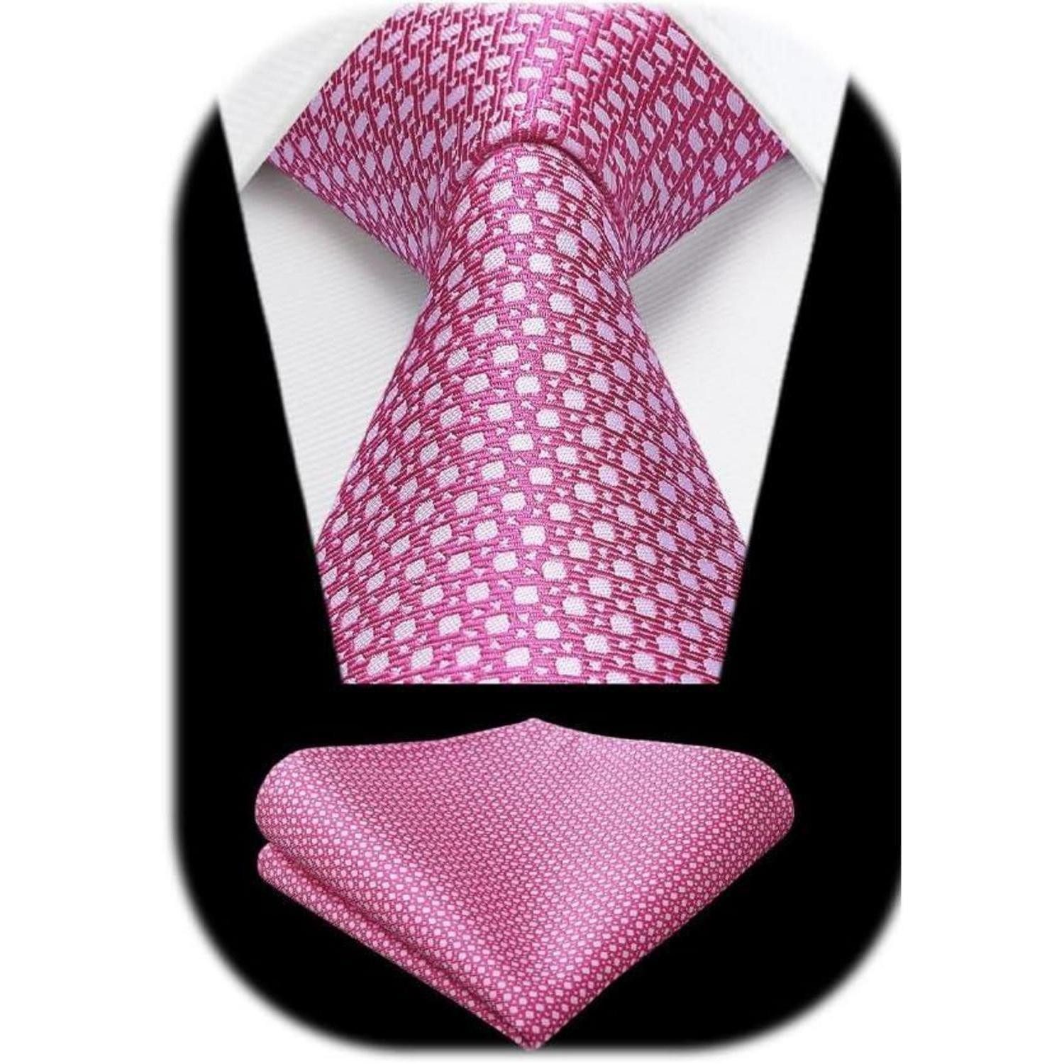 LuxusKollektion Krawatte Krawatte Herren Einstecktuch Set Hochzeit Anzug Rosa Weiß