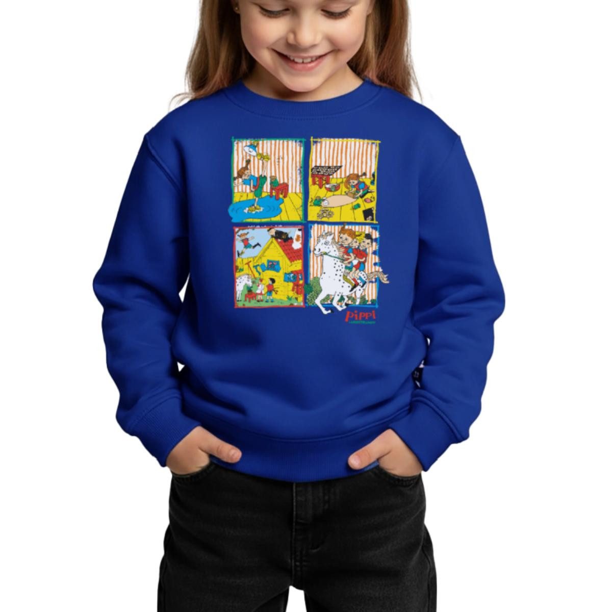 Spreadshirt Sweatshirt Pippi Langstrumpf Und Ihre Freunde Kacheln Kinder Premium Pullover (1-tlg)
