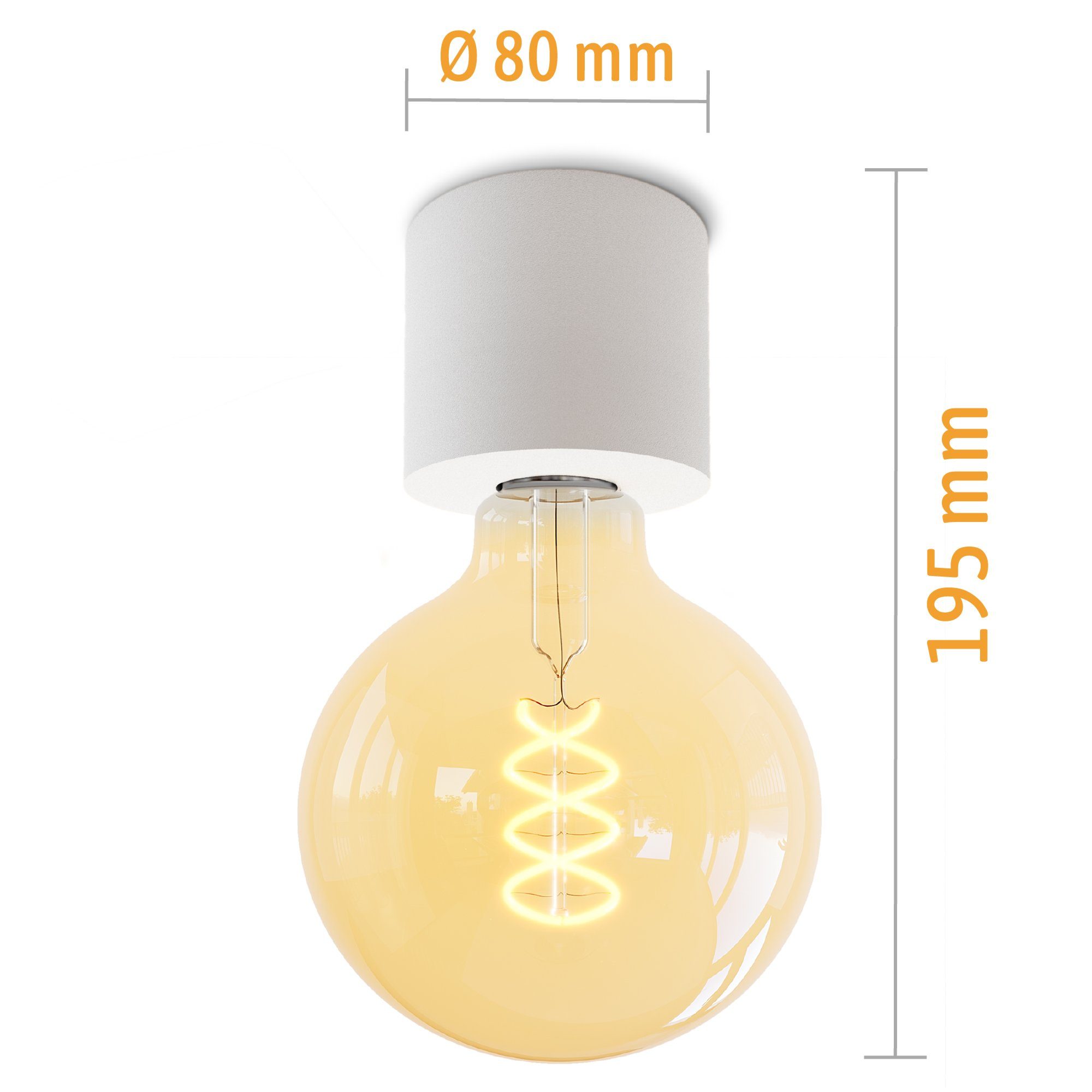 weiss mit Retro dimmbar, Globe Deckenlampe Aufbauleuchte SSC-LUXon LED E27 grosser NAMBI Warmweiß Birne Extra