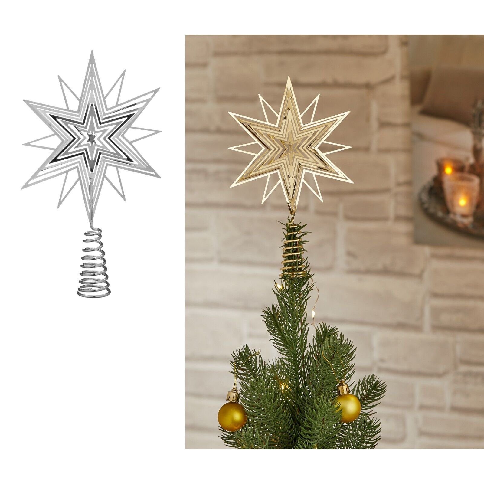 Meinposten Christbaumspitze Tannenbaumspitze silber gold 20x13 cm Weihnachtsbaumspitze