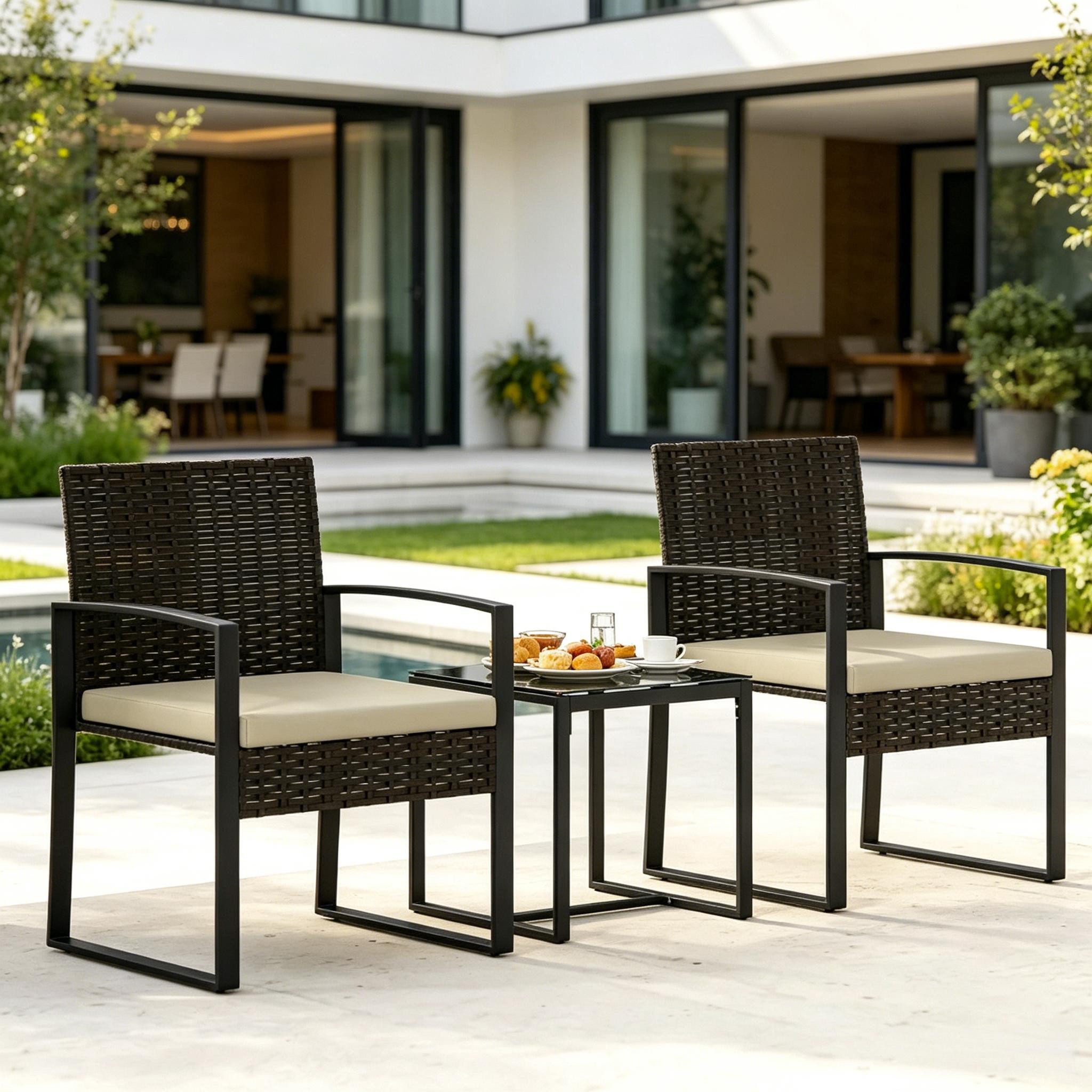 FELIXLEO Bistrotisch Gartenmöbelset 3-teilig Tisch 2 Stühle Outdoor Bistro (1-St)