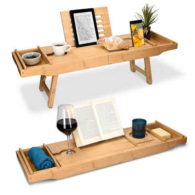 Navaris Badewannenablage, Tablett für die Badewanne Frühstückstablett - ausziehbar - Buch Ablage Weinglas Halterung - aus Bambus