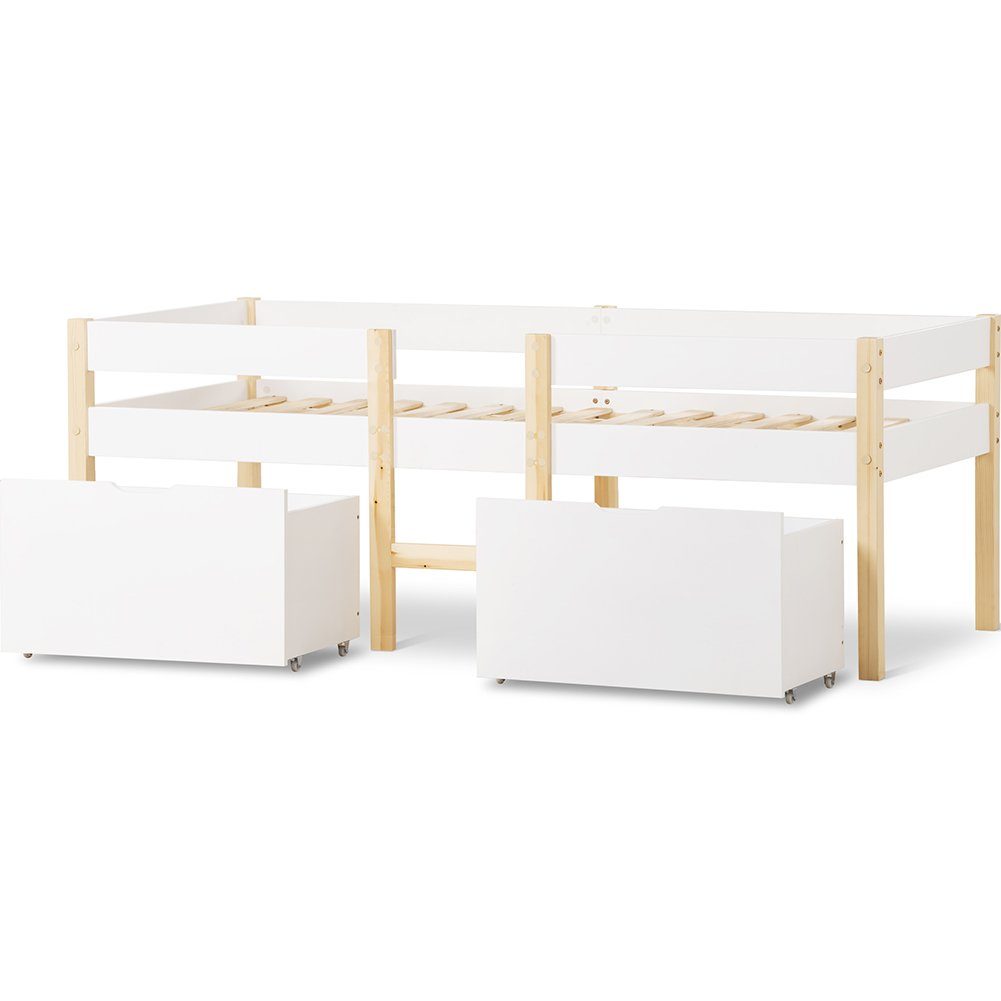 Hochbett (Kinderbett, 1-St) mit Schubladen, Lattenrost und Rausfallschutz, 90*190 cm / 90*200 cm