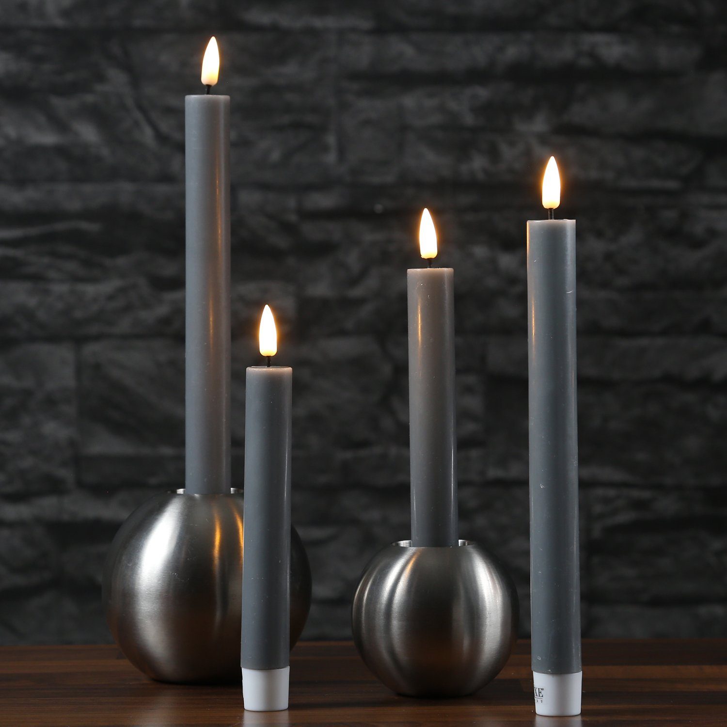 Deluxe Homeart LED-Kerze LED Stabkerzen Mia Tafelkerzen Echtwachs flackernd H: 15cm grau 2St., LED Classic, warmweiß (2100K bis 3000K)