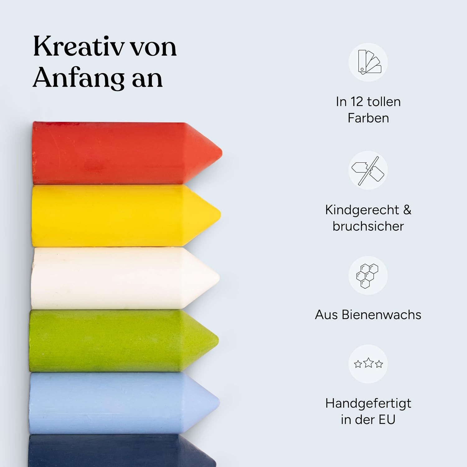 Ehrenkind Wachsmalstift aus Bienenwachs, 100% natürlich Buntstifte, (12-tlg), Malstifte ab 1 Jahr