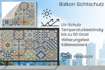 MuchoWow Balkonsichtschutz Vintage - Blumen - Design - Figuren (1-St) Balkonbanner, Sichtschutz für den Balkon, Robustes und wetterfest