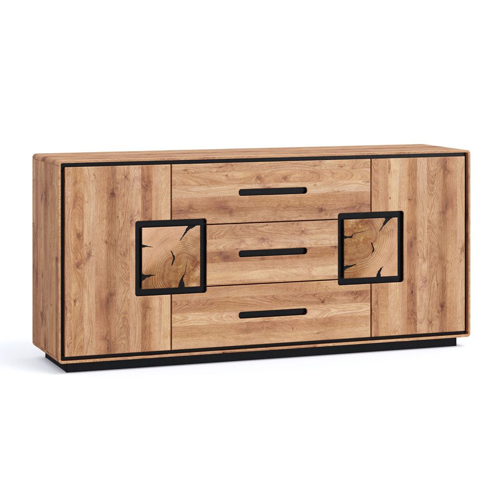 Lomadox Sideboard WOODBRIDGE-69, in Eiche massiv geölt, 166 cm breit, Hirnholz, montiert