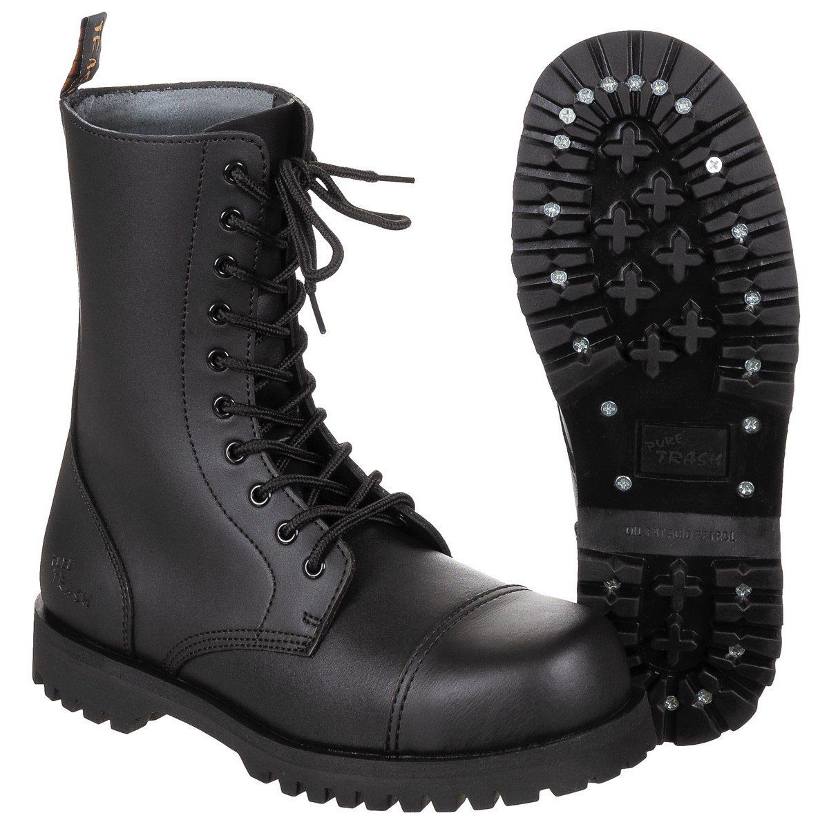 PureTrash Springerstiefel schwarz oder Stahlkappenstiefel 10-Loch Pure Trash Outdoorschuh