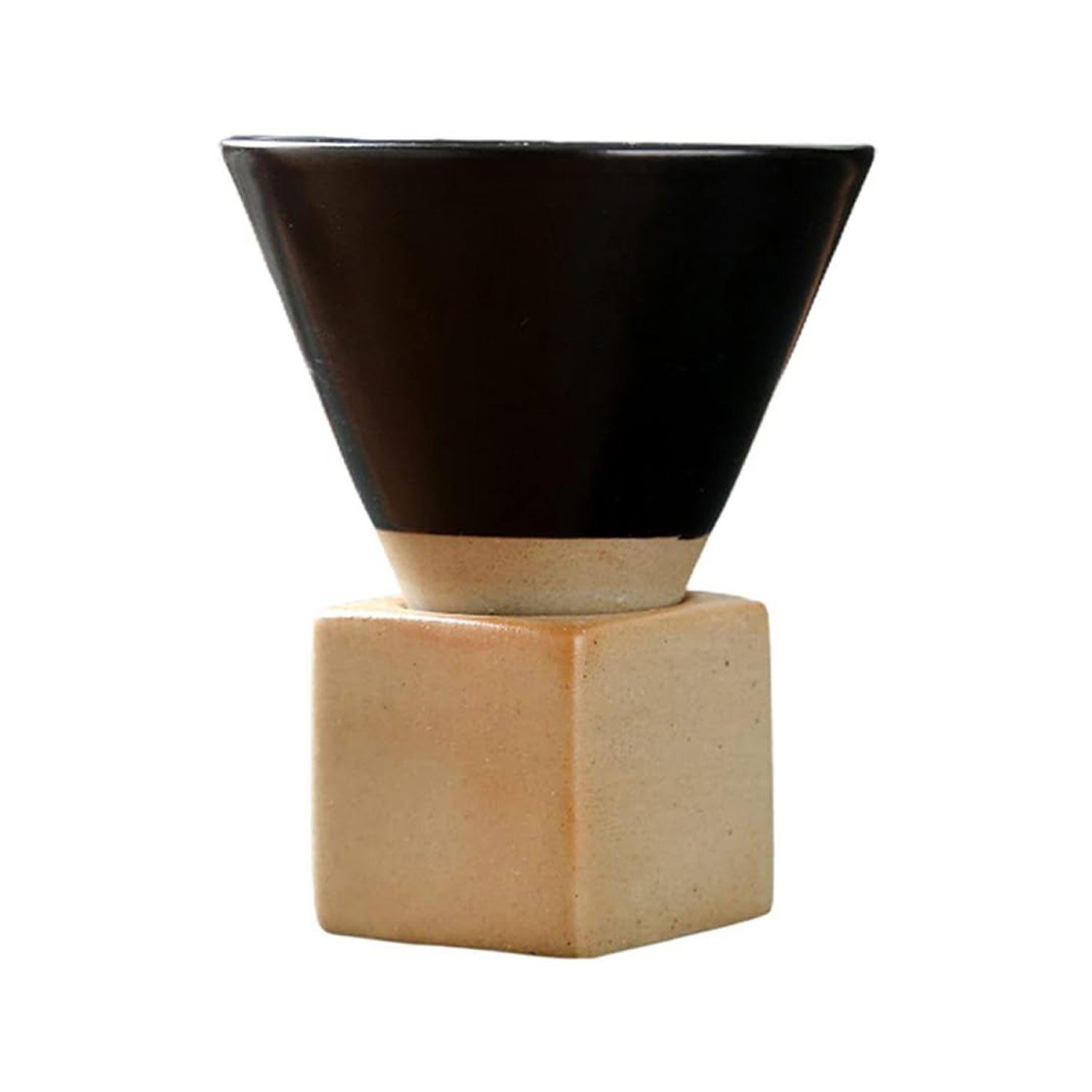 MAGICSHE Tasse Grobe keramische Kaffeetasse mit Basis, 200ml, Teetassen Schwarz