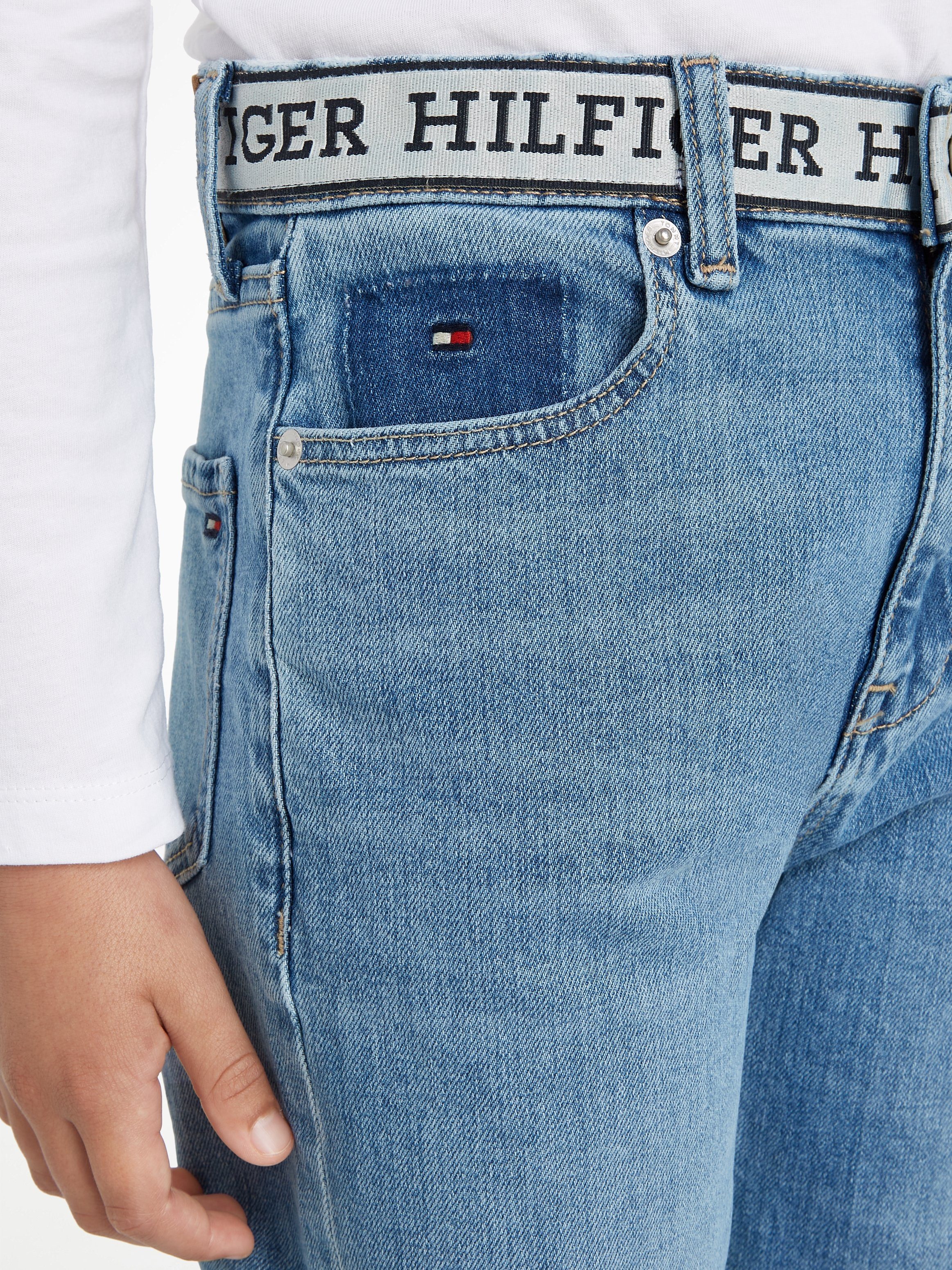 Straight-Jeans Hilfiger Bund MID Tommy WASH am mit ARCHIVE Logoschriftzug RECONSTRUCTED