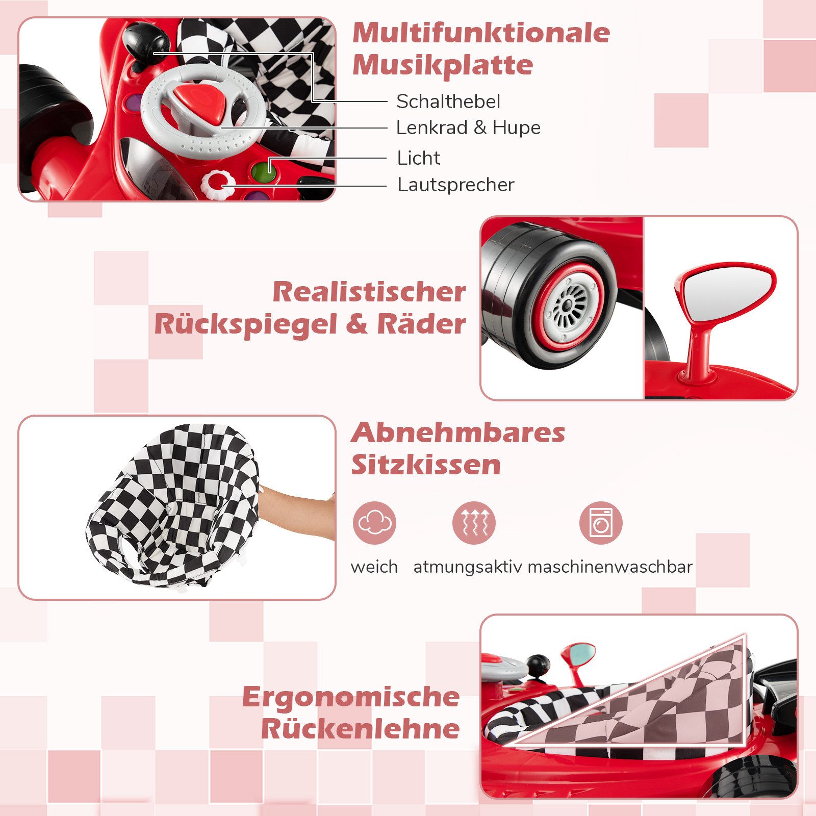COSTWAY Lauflernwagen, 4 in 1 Baby Lauflernhilfe höhenverstellbar