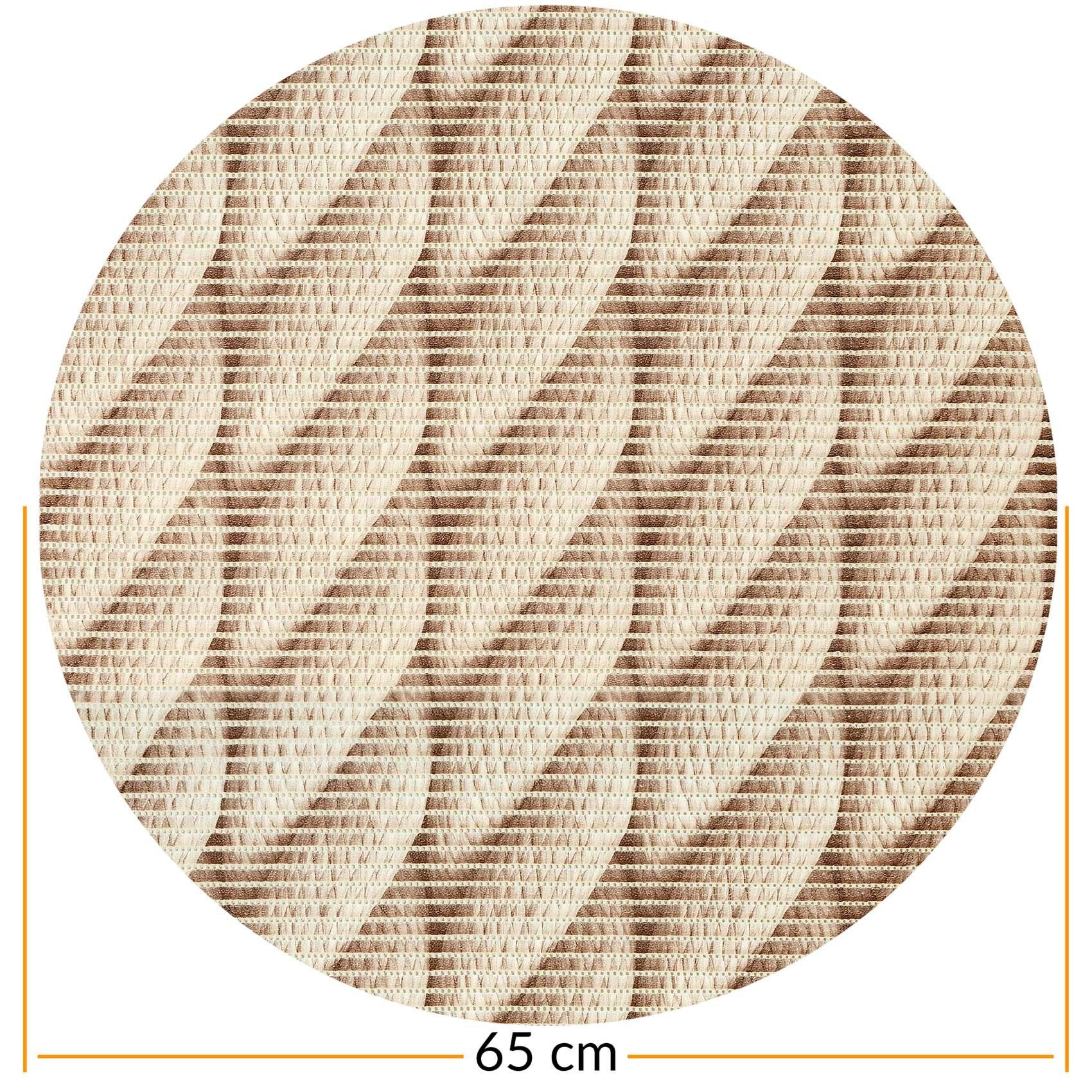 ANRO Schaum-Badematte Antirutschmatte Weichschaummatte Badezimmer Entspannung, Höhe 5 mm, wasserdurchlässig, pflegeleicht, Rillen, rutschhemmend, Drainage Effekt, strapazierfähig, Praktisch, Weich, Rutschhemmend, Schnelltrockend, mit Drainagelöchern, Rutschfest, Modern, PVC, Rund, Badematte Weichschaum Jute Marine Seil Beige Ø 65 cm