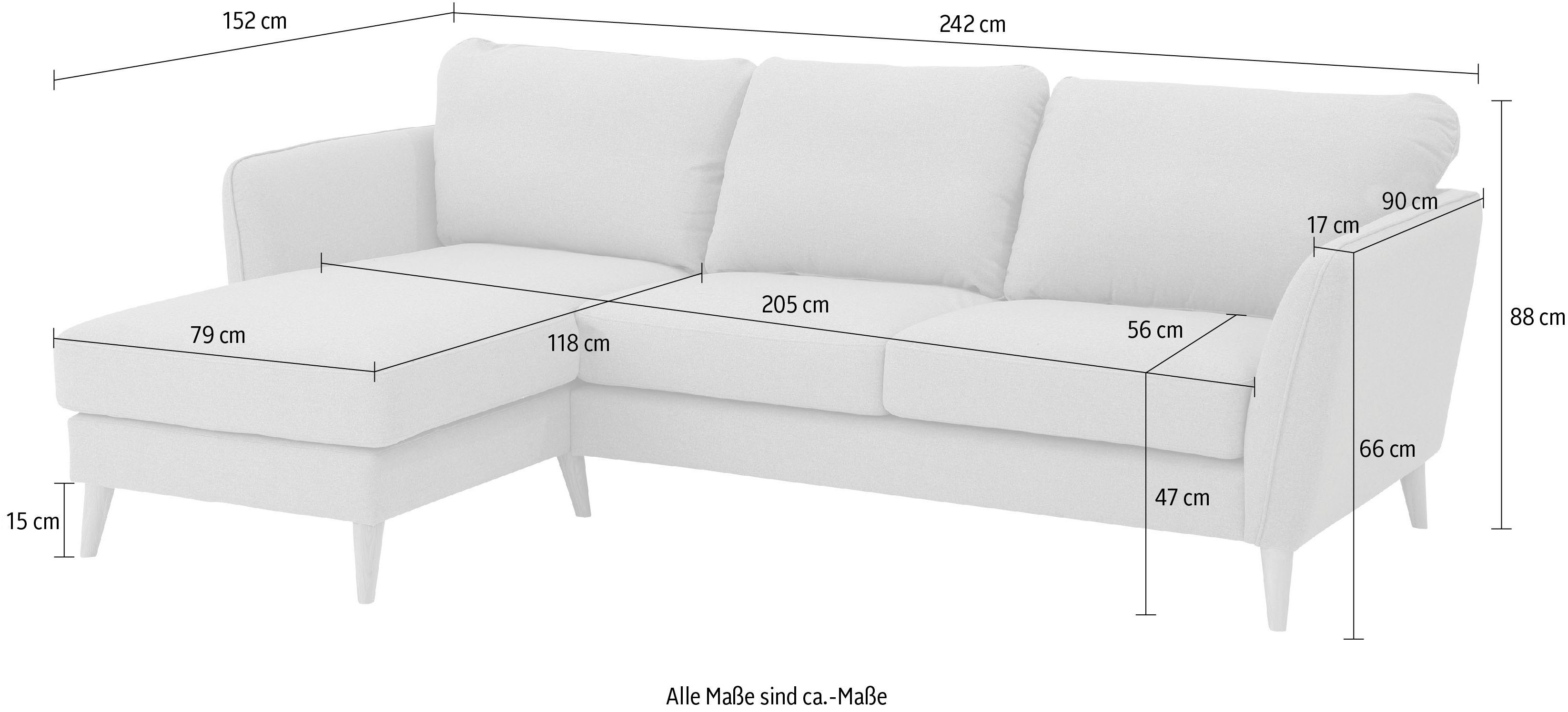 Home affaire Ecksofa MARSEILLE (242/152cm),L-Form, Rec. rechts/links, Massivholzbeine Eiche, Landhausstil, Wellenunterfederung