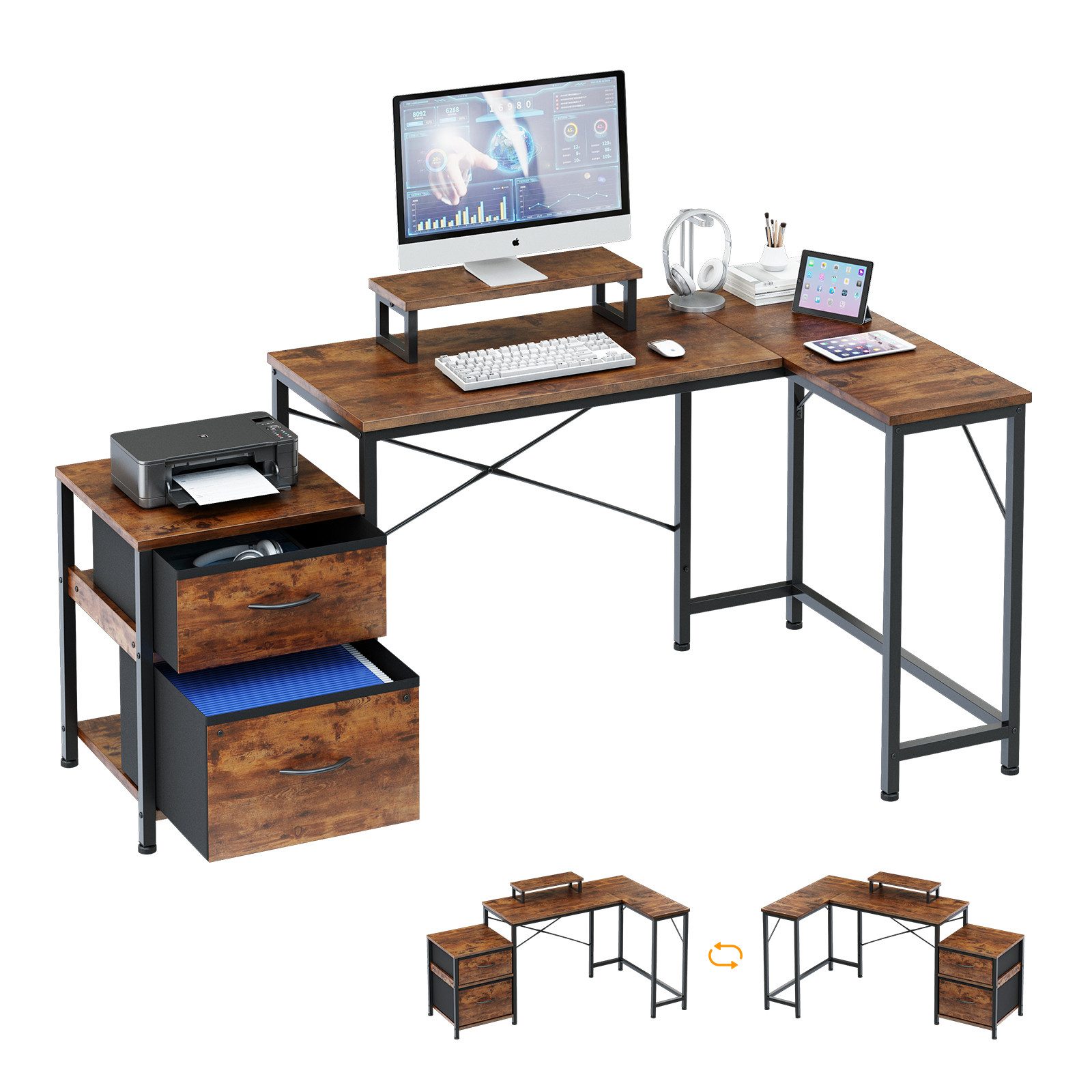 Dripex Eckschreibtisch Schreibtisch L-Form mit Regal Schublade, mit Steckdo günstig online kaufen