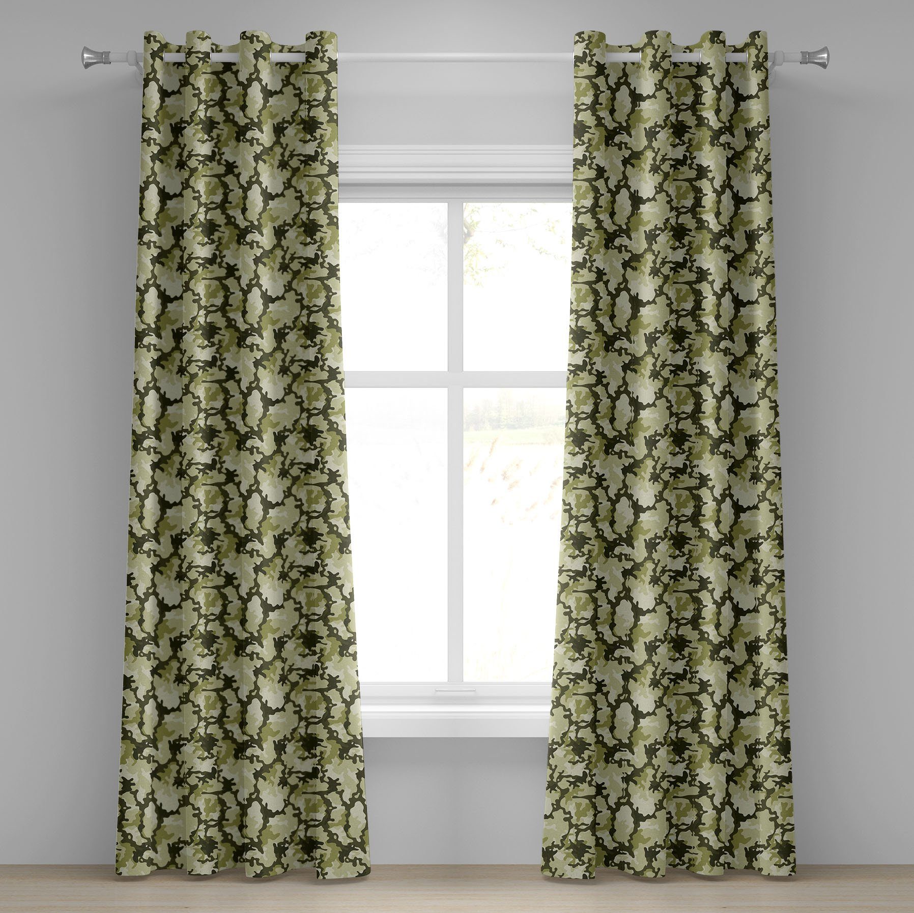 Gardine Dekorative 2-Panel-Fenstervorhänge für Schlafzimmer Wohnzimmer, Abakuhaus, Grün Jungle Camouflage-Design | Fertiggardinen